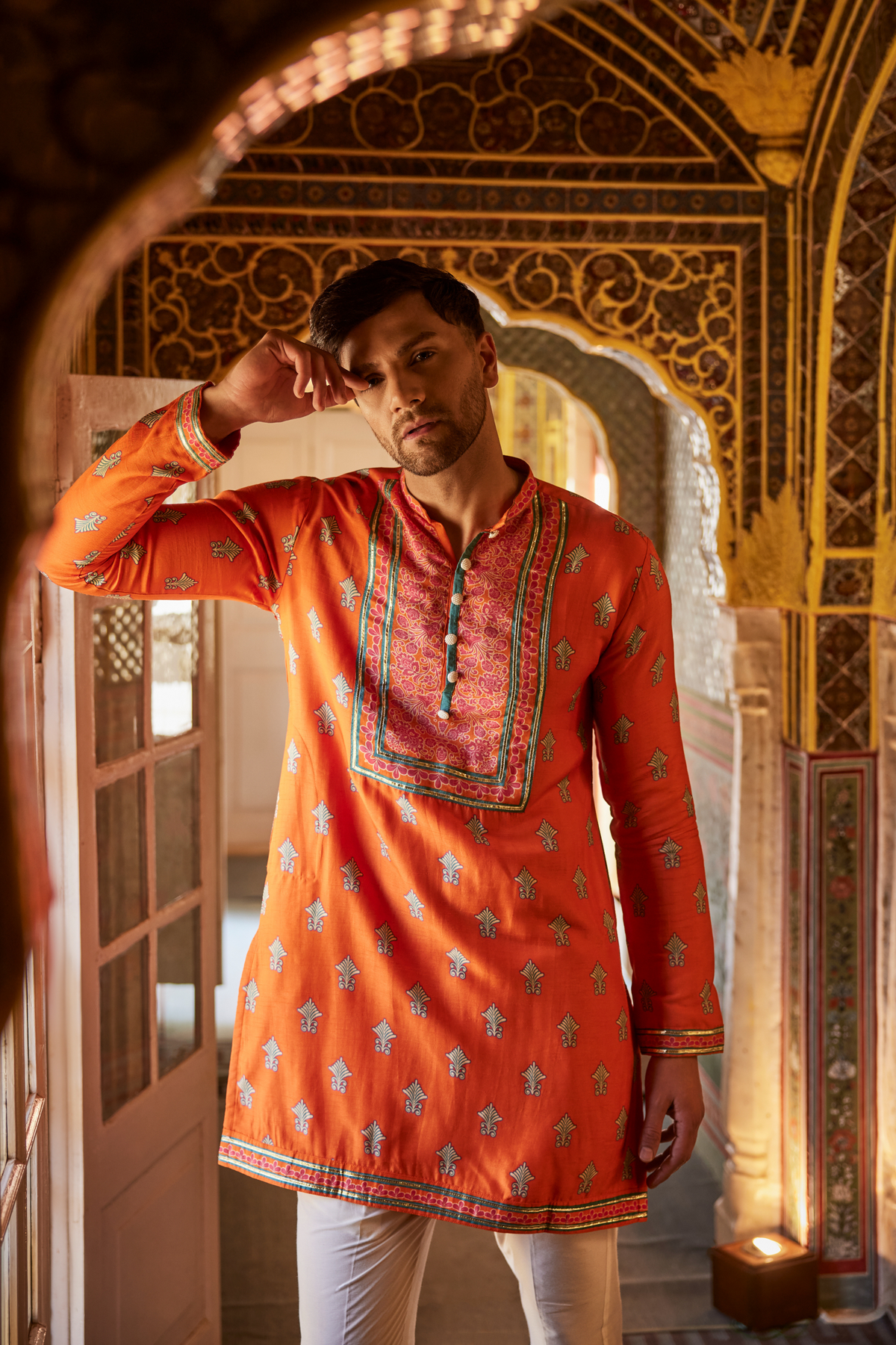 Orange Printed Kurta With Pant