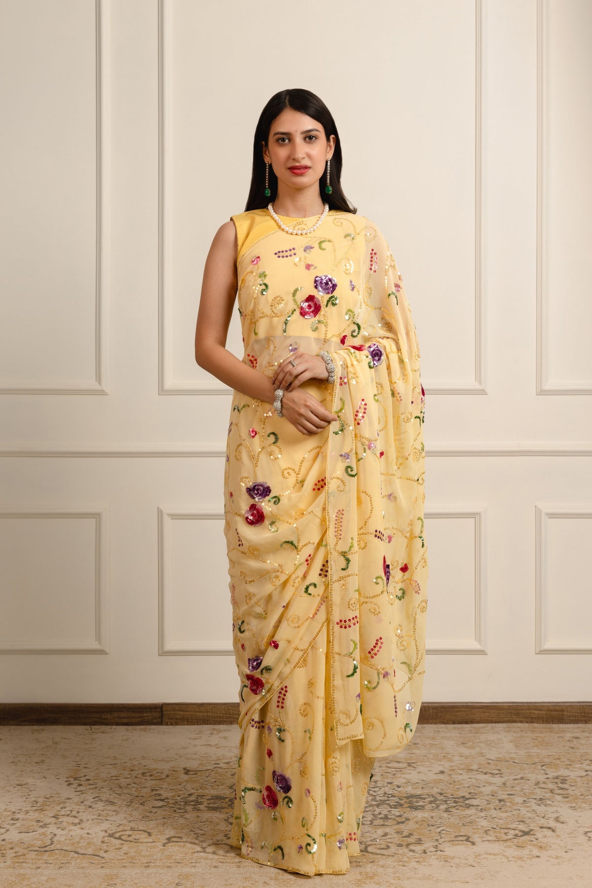 Devyani Mango Yellow Georgette Saree