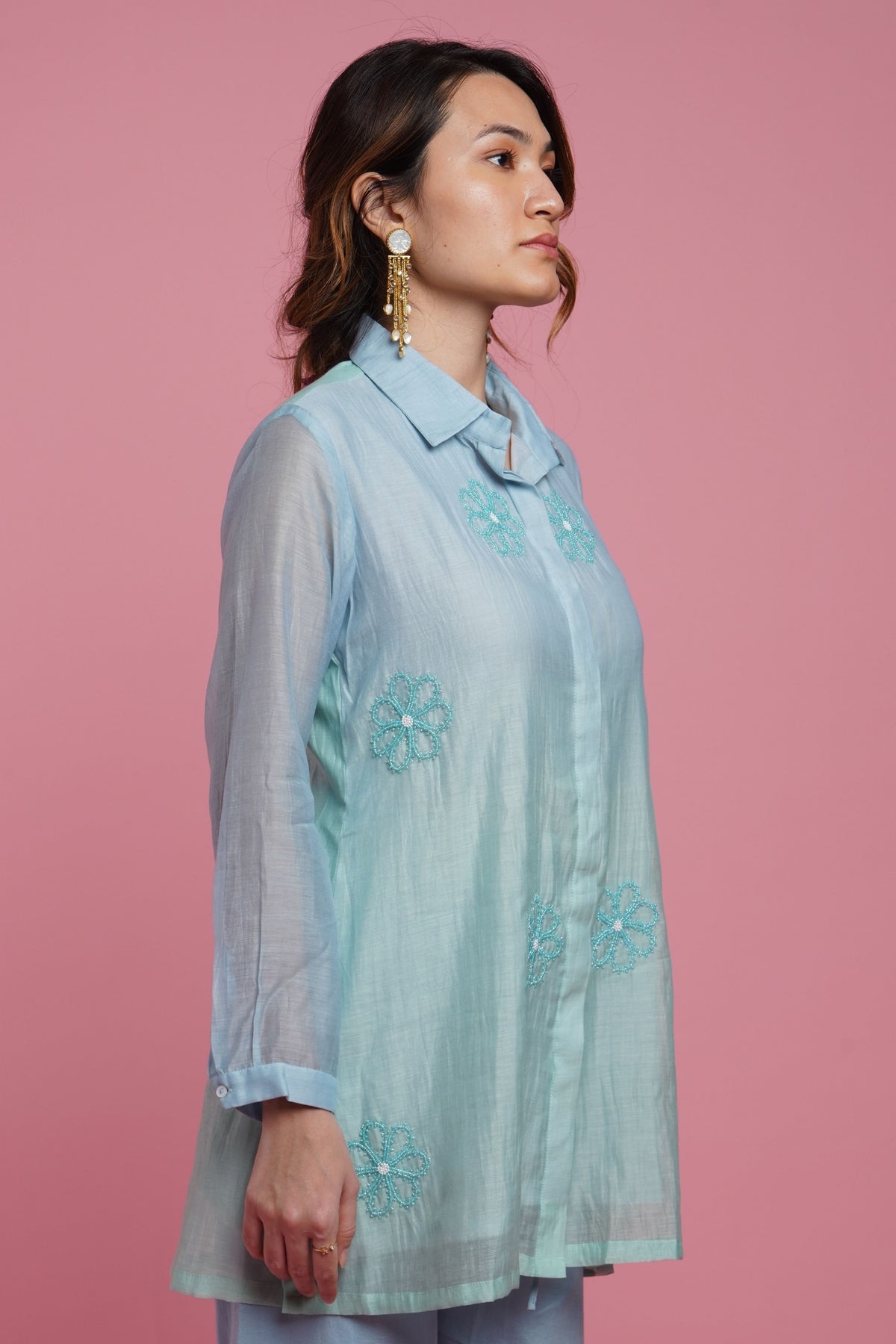 Blue Mul Chanderi Shirt