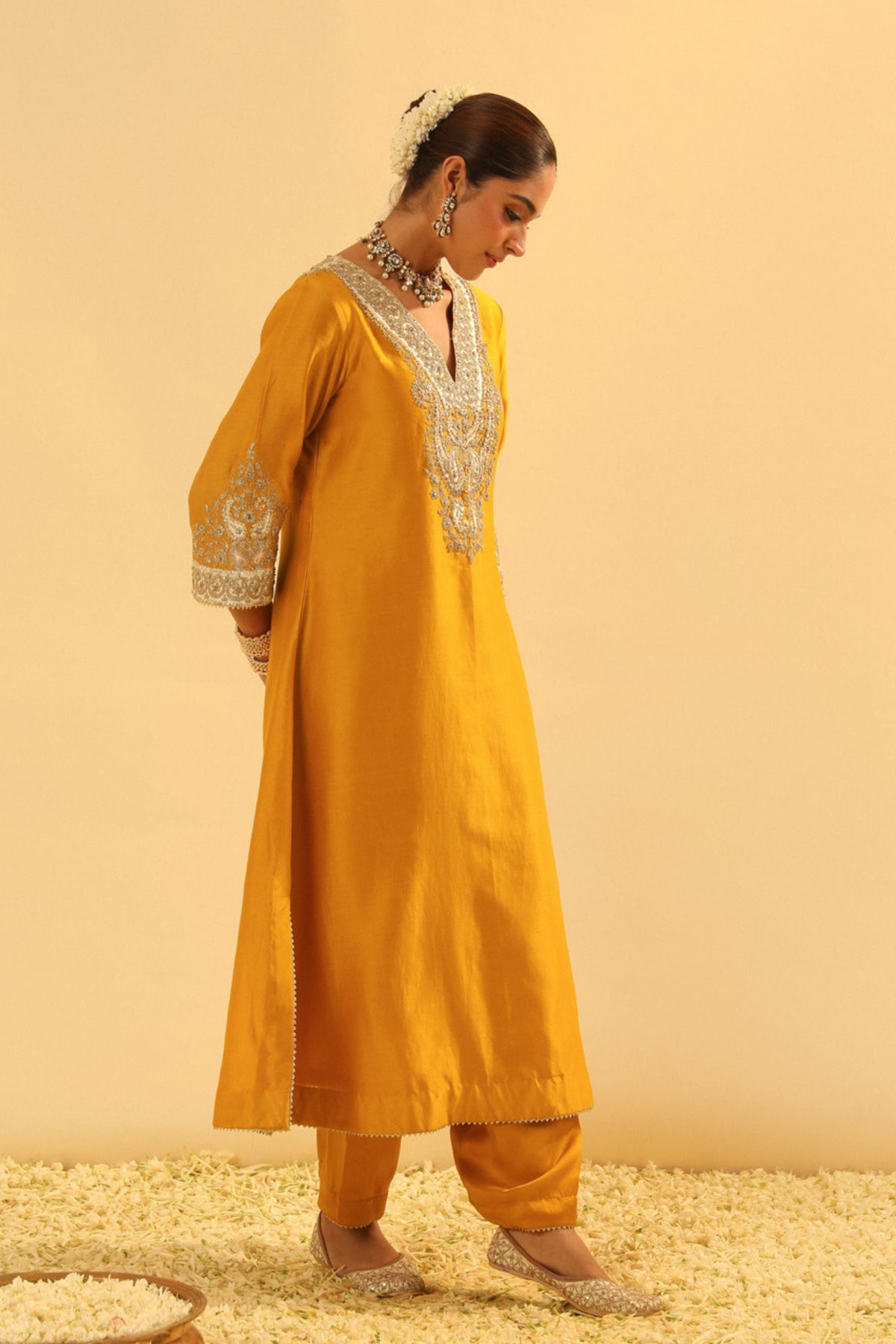 Shazana Mustard Long A-line Choga With Salwar