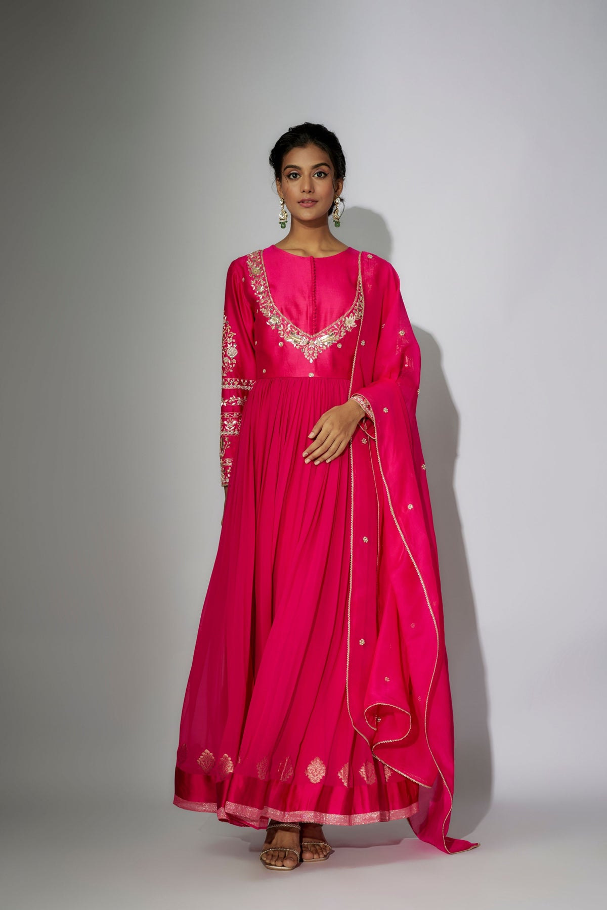 Hot Pink Embroidered Anarkali Set