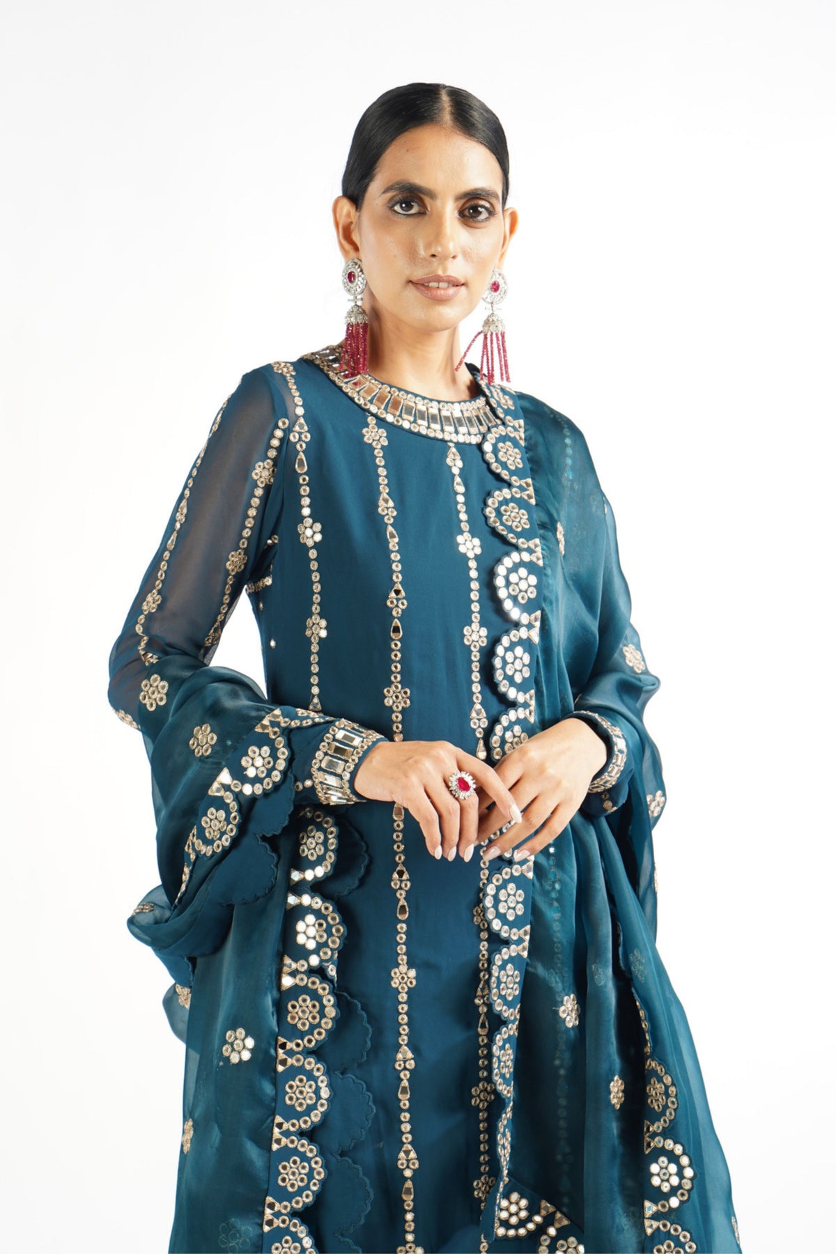 Dark Teal Embellished Kurta Set