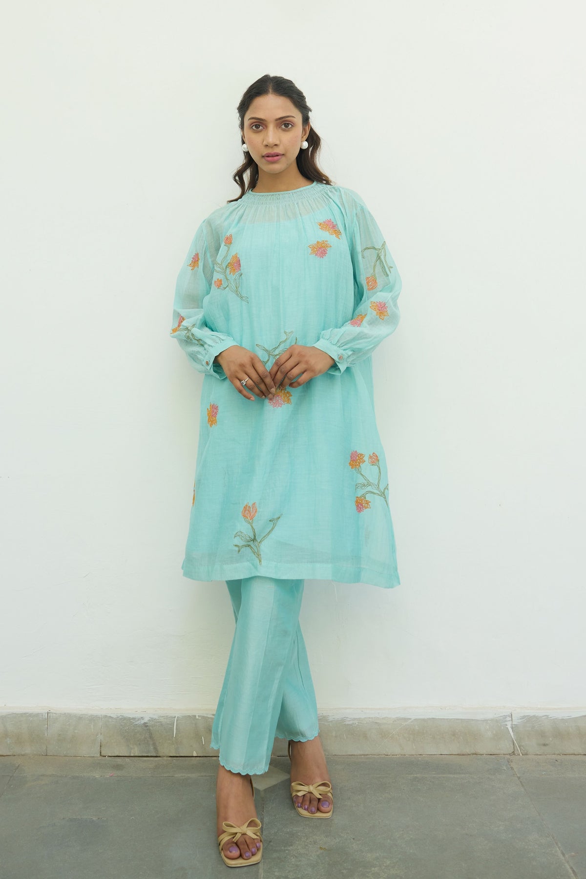 Embroidered Turquoise Chanderi Tunic