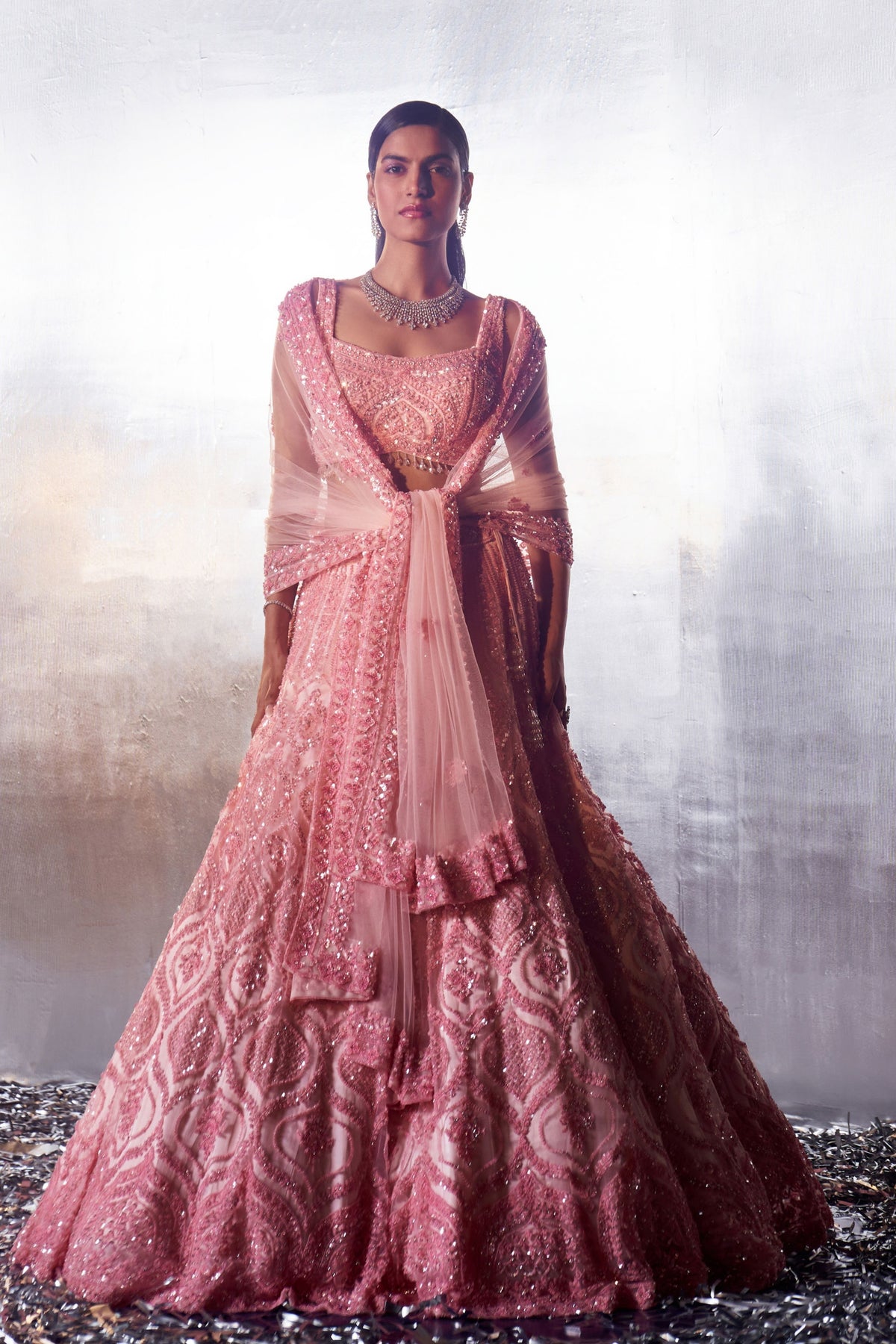 Blush Pink Sequins Lehenga Set