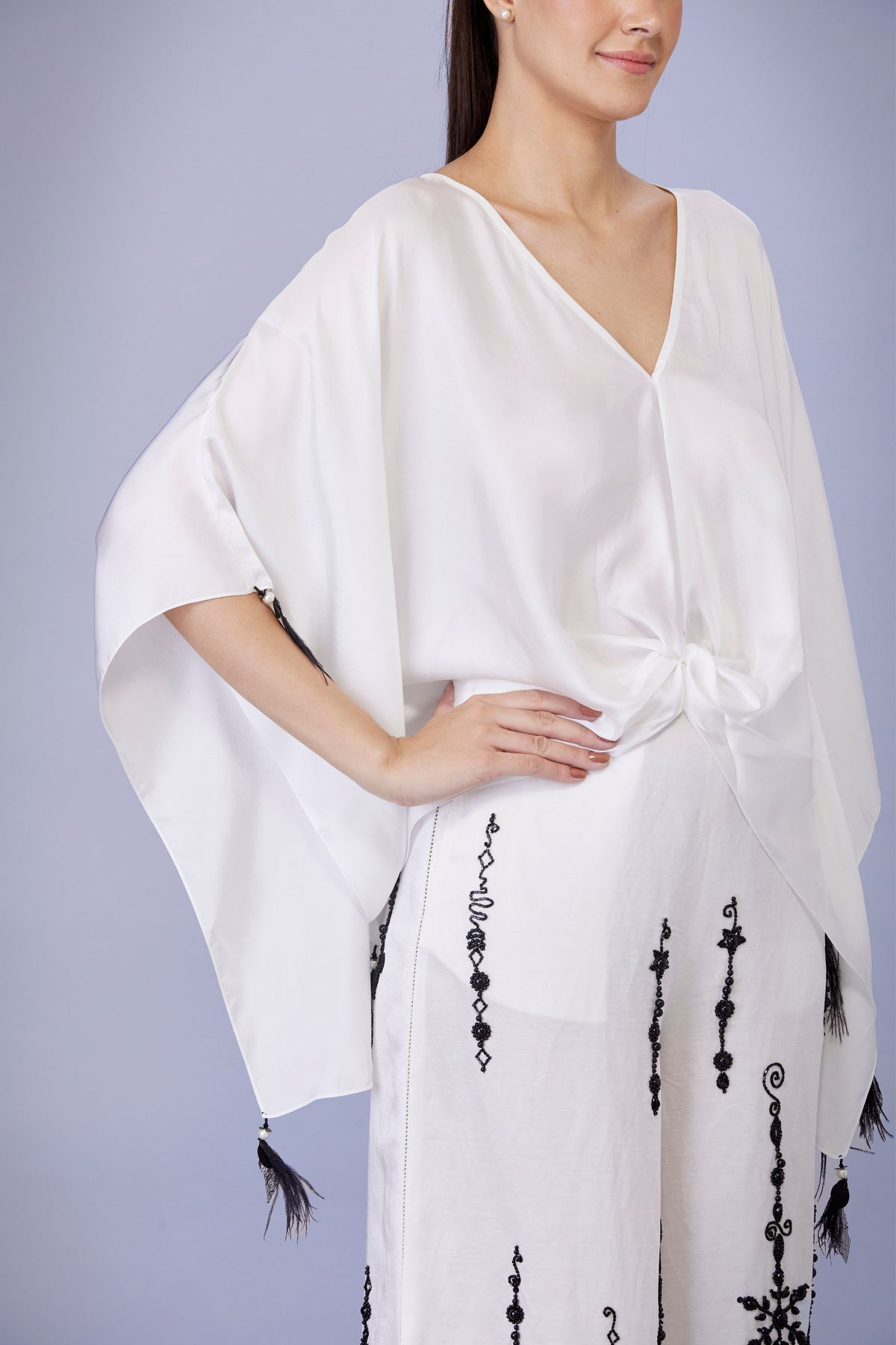 Ivory Plain Draped Kaftan