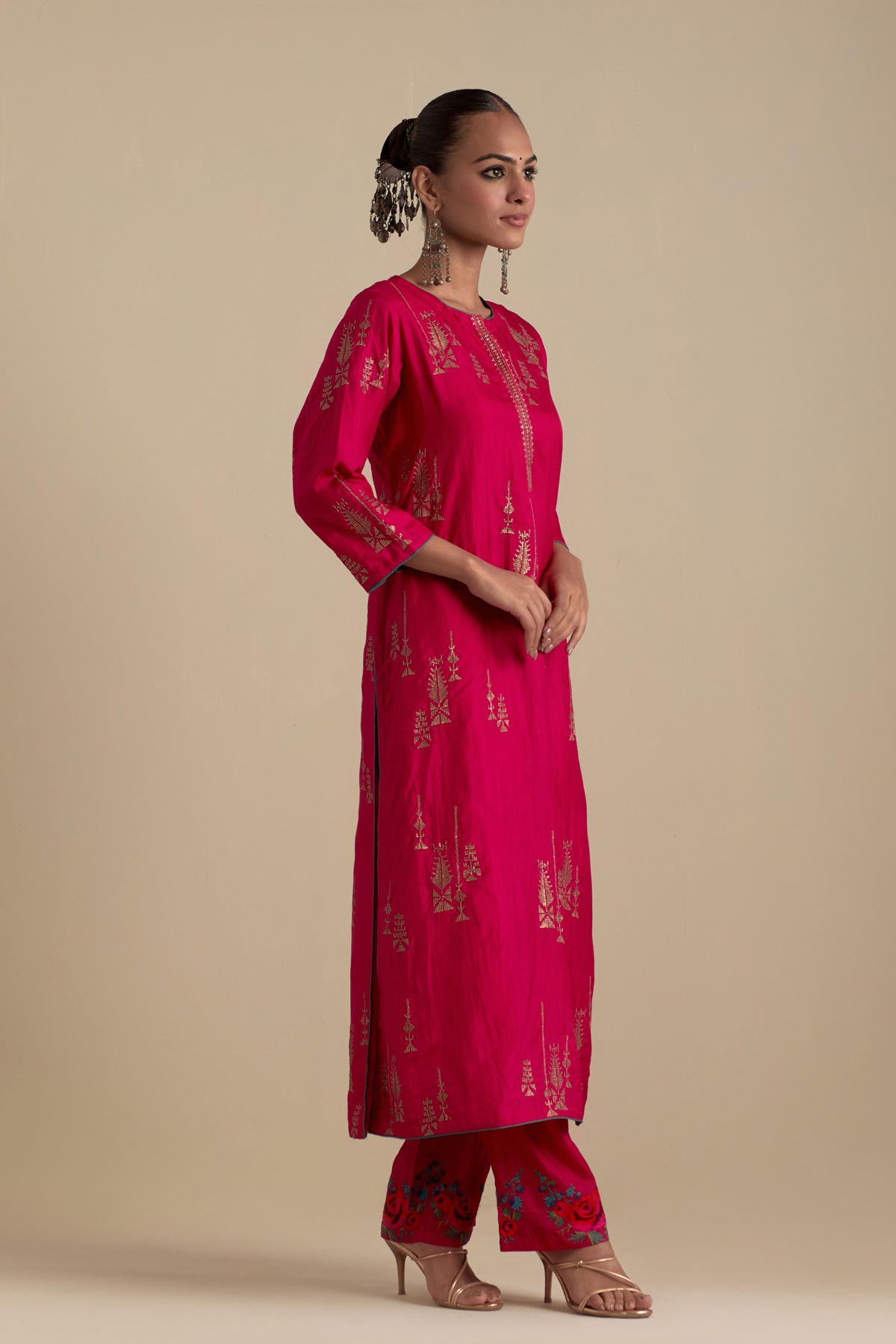 Fuchsia Silk Kurta Set