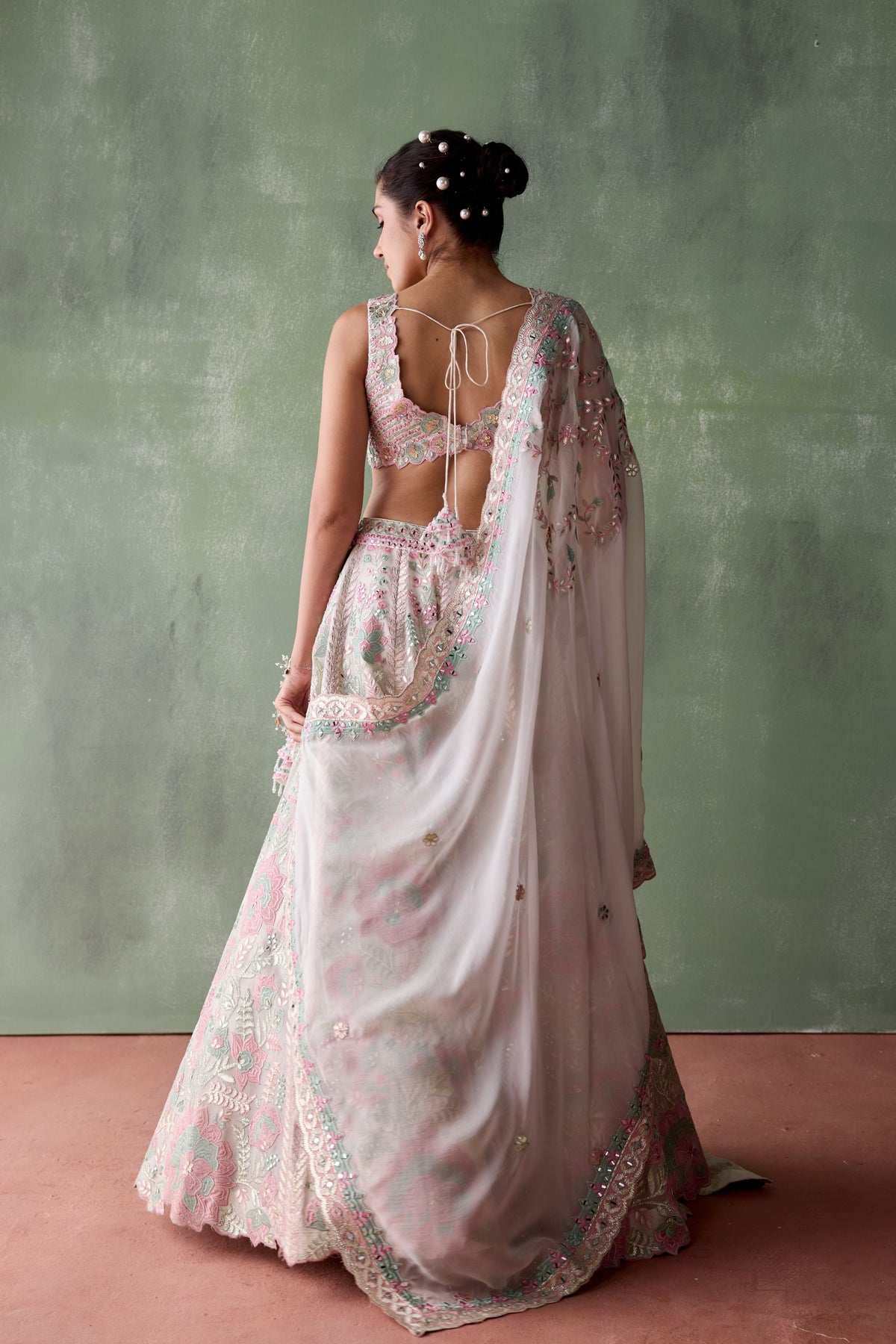 White Floral Organza Lehenga Set