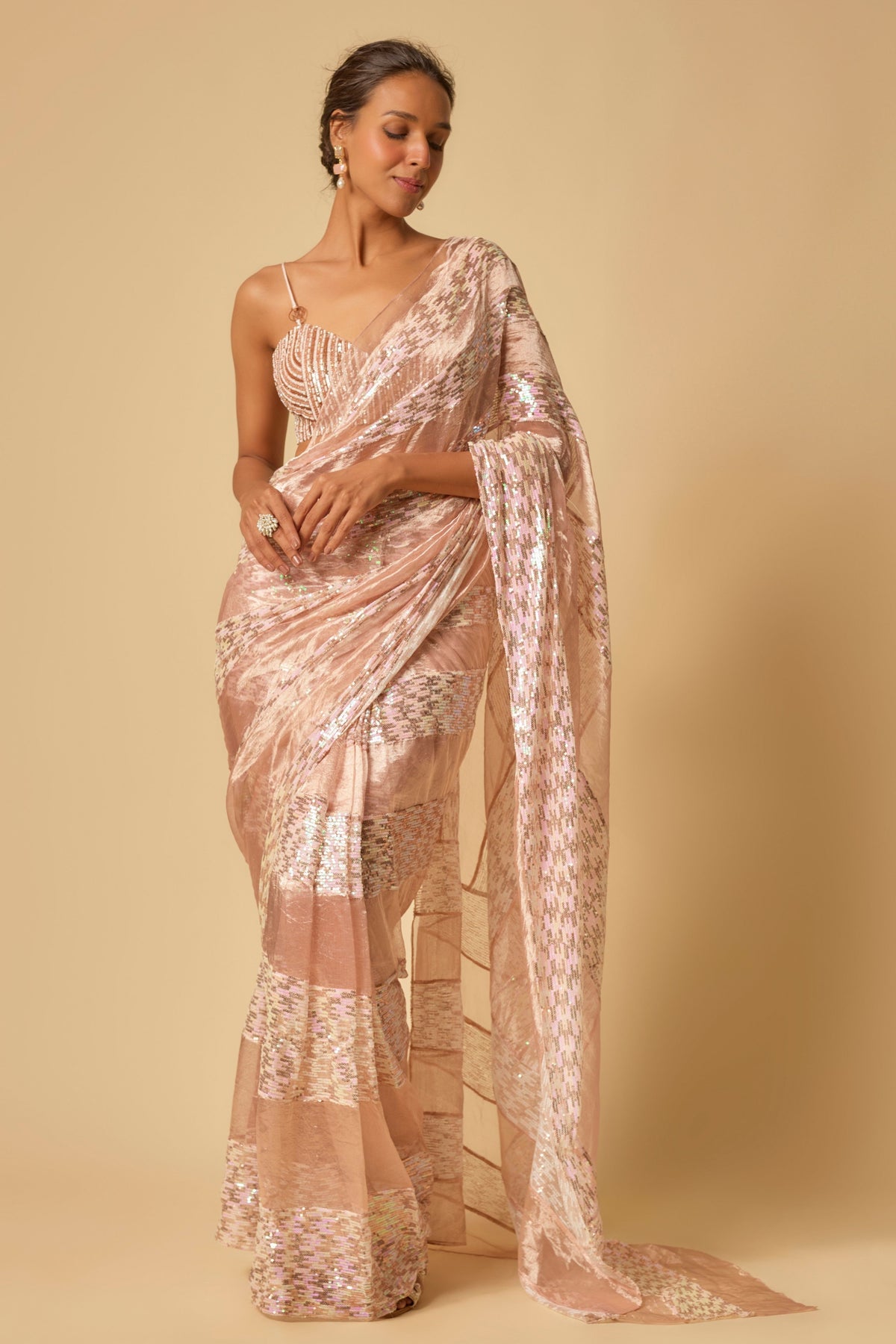 Pink Tissue Saree Set