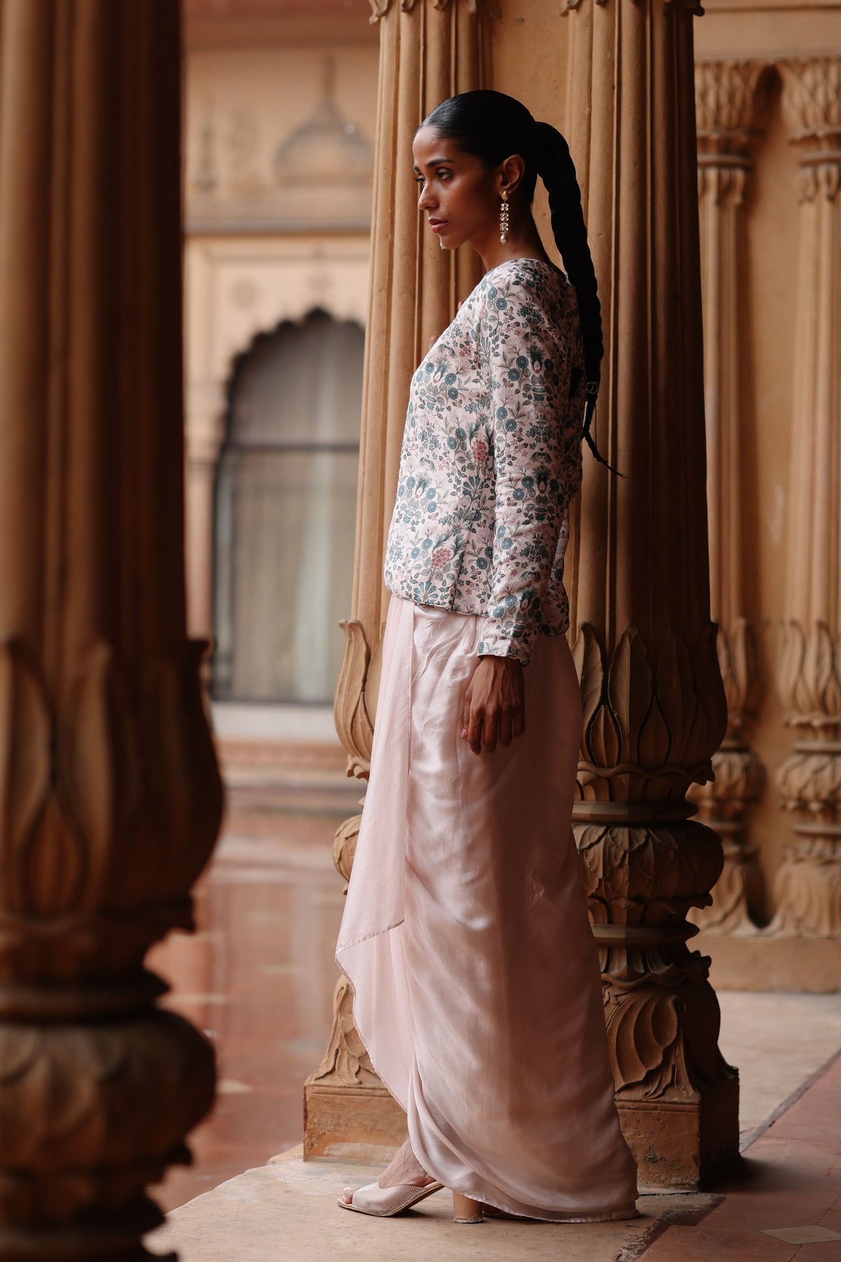 Pink  Jacket and Drape Skirt