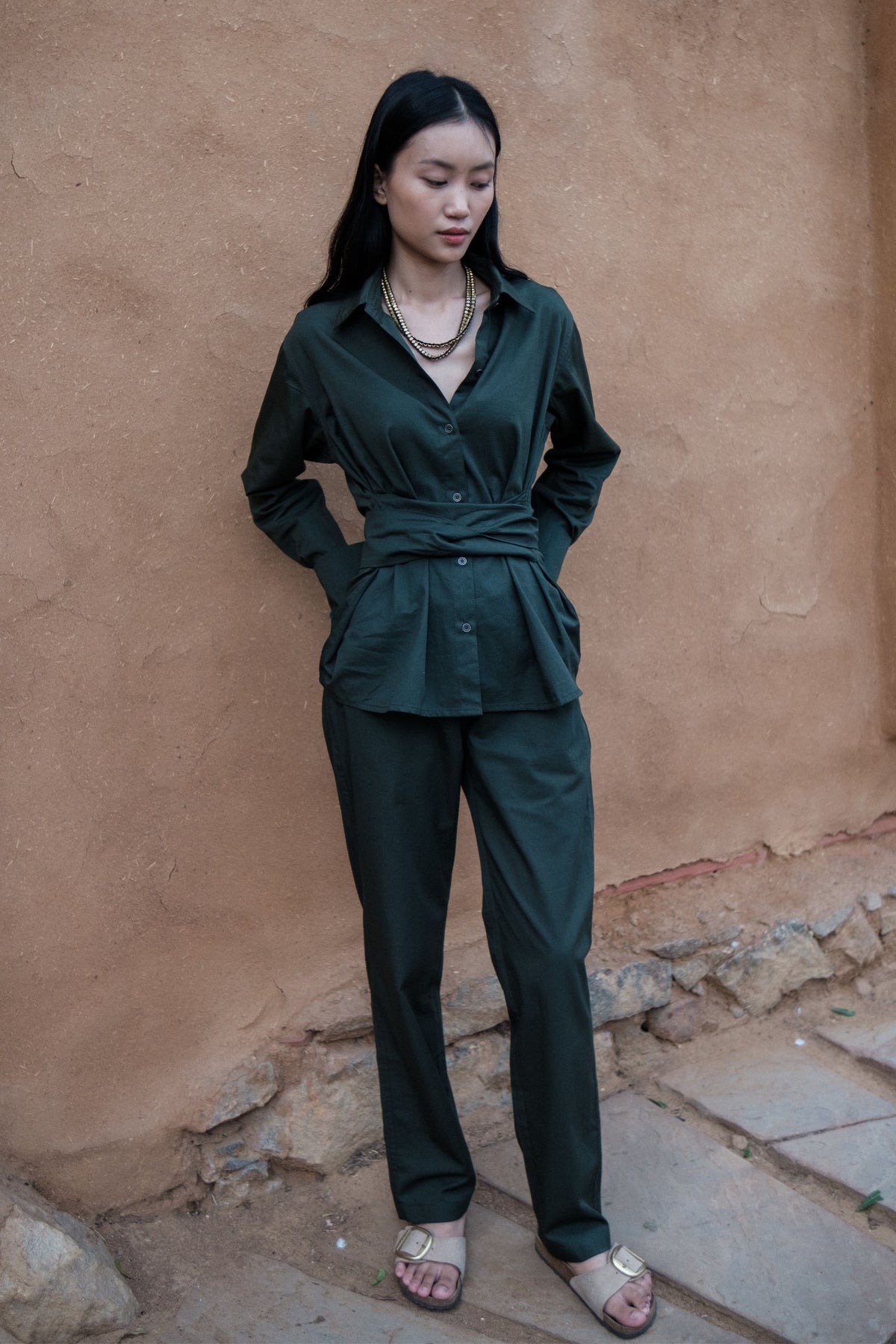 Deep Green Sandra Straight Pants