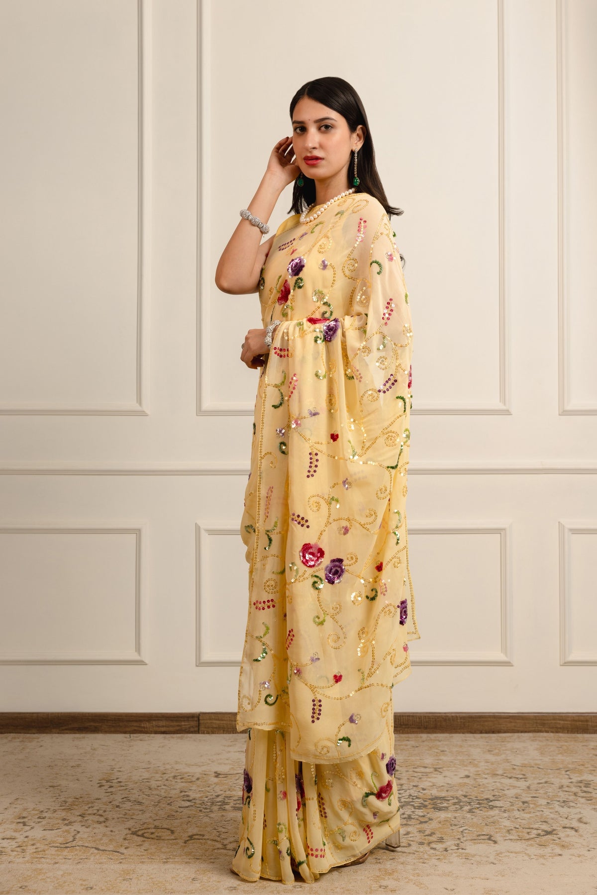 Devyani Mango Yellow Georgette Saree