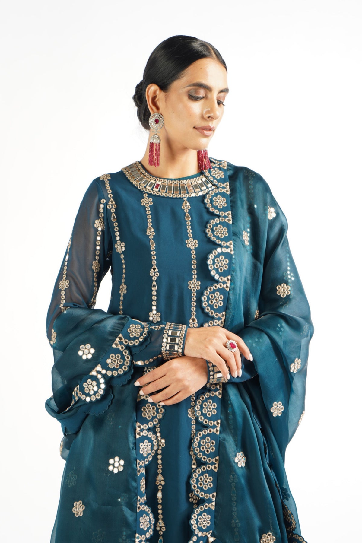 Dark Teal Embellished Kurta Set