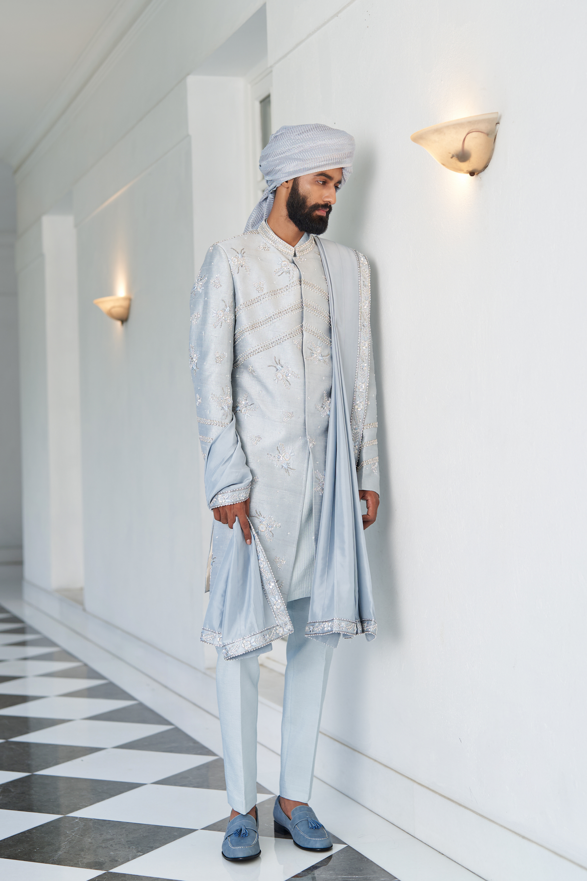 Ash Blue Sherwani Set