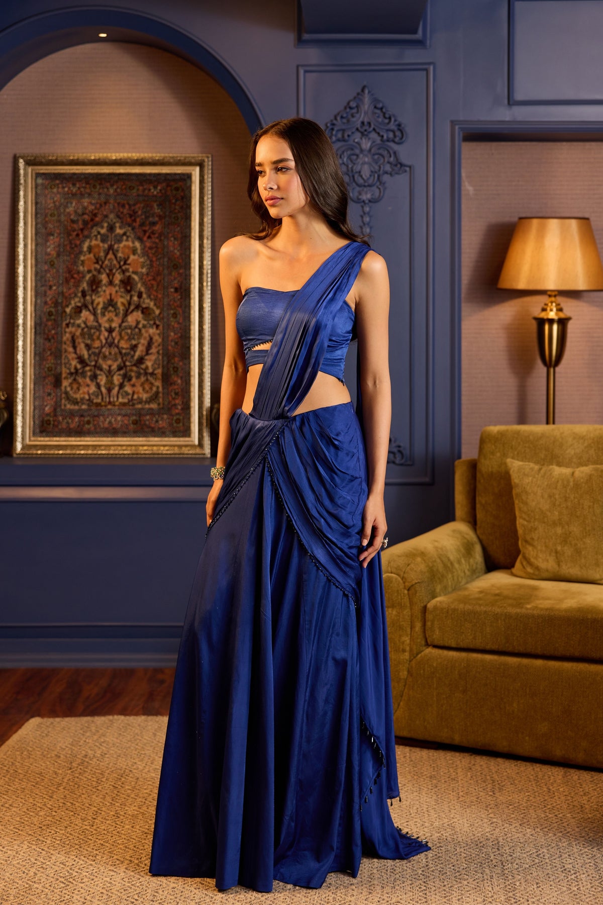 Electric Blue Stitched Saree