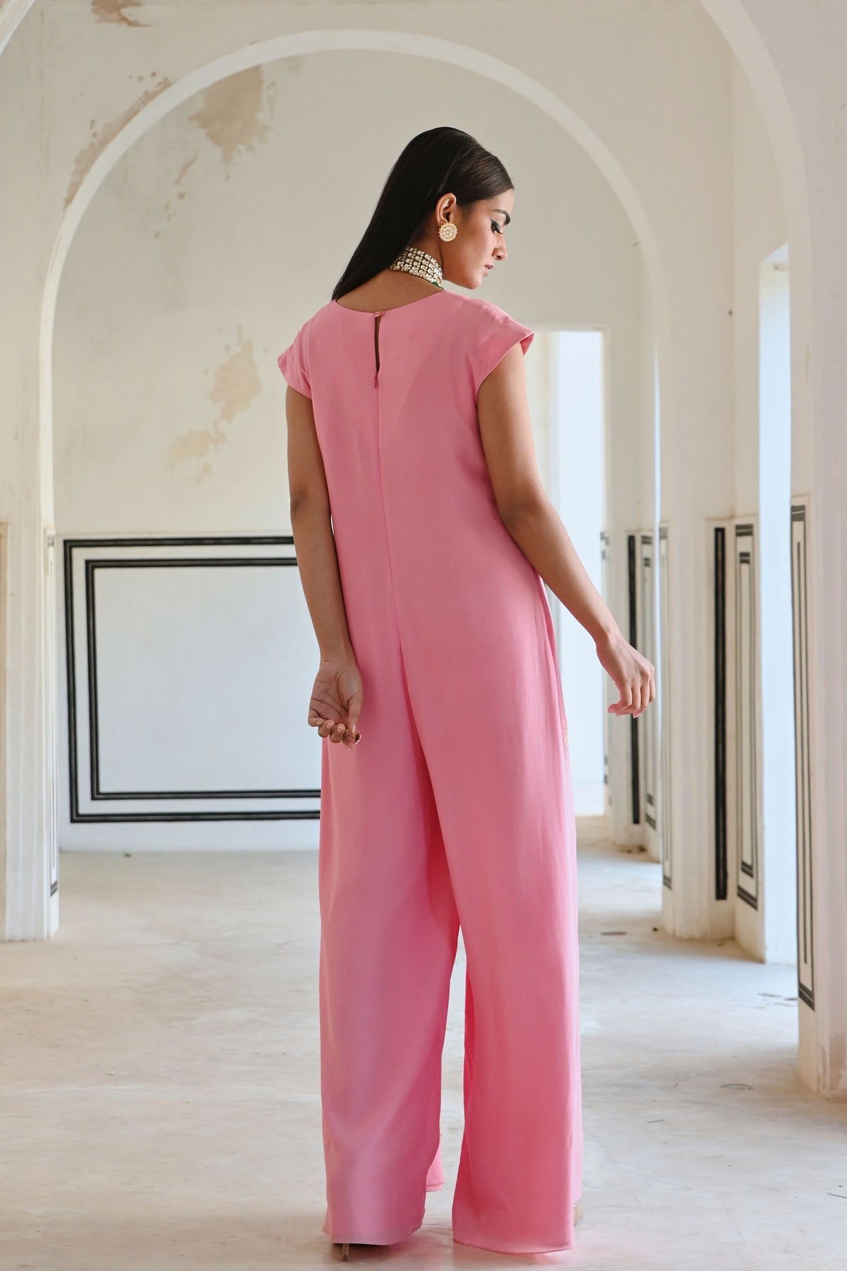 Baby Pink Embroidered Jumpsuit