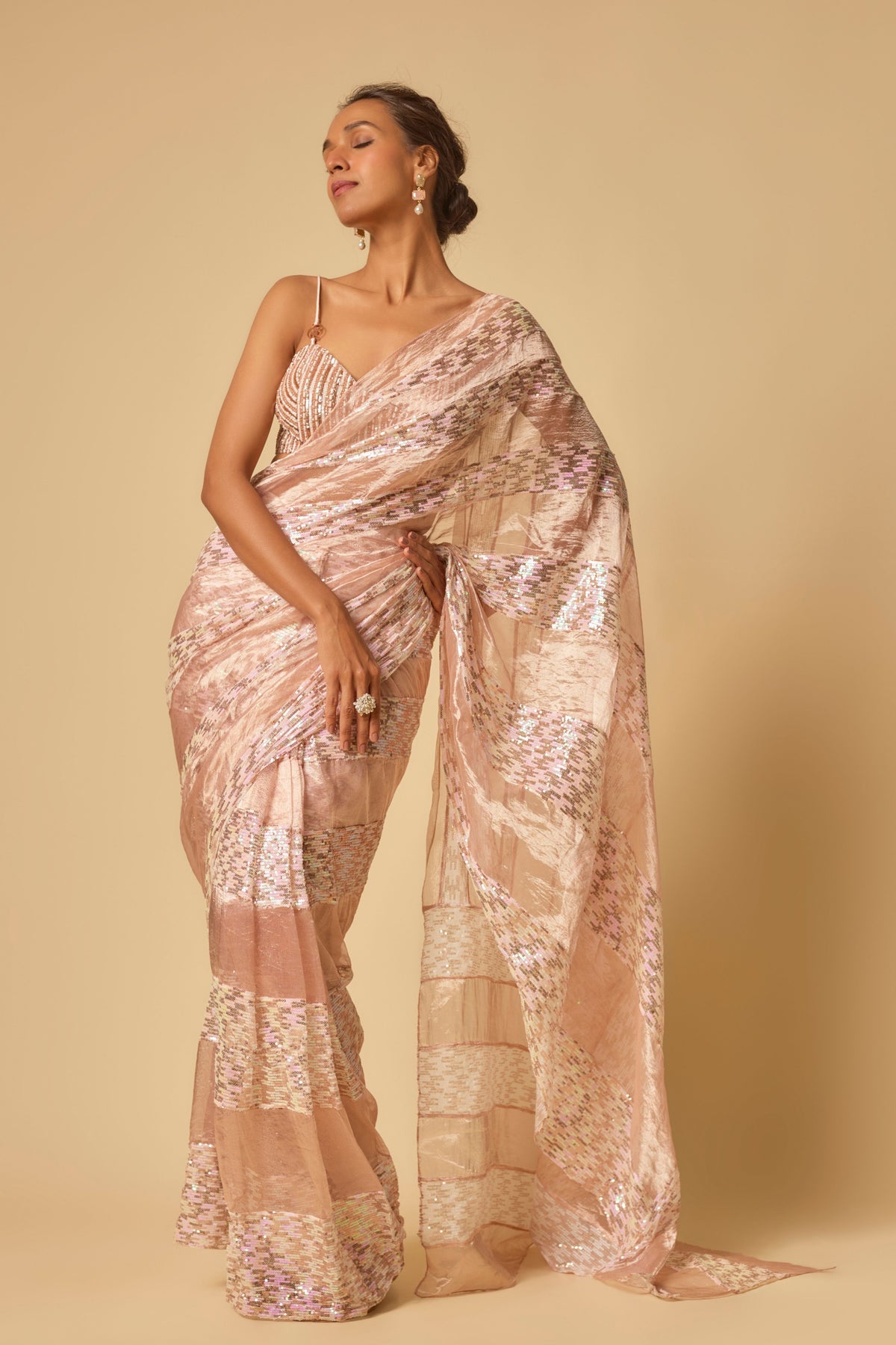 Pink Tissue Saree Set