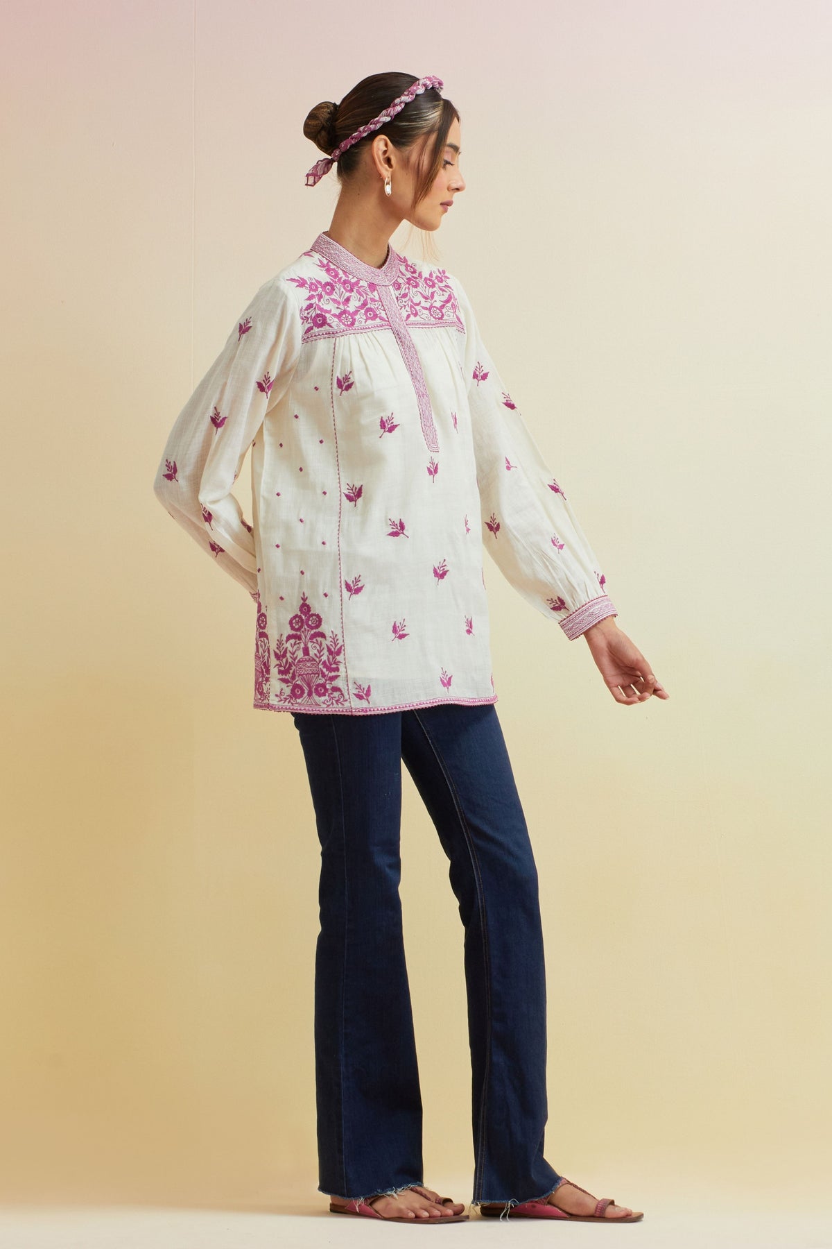 Orchid Pink Thread Embroidery Top