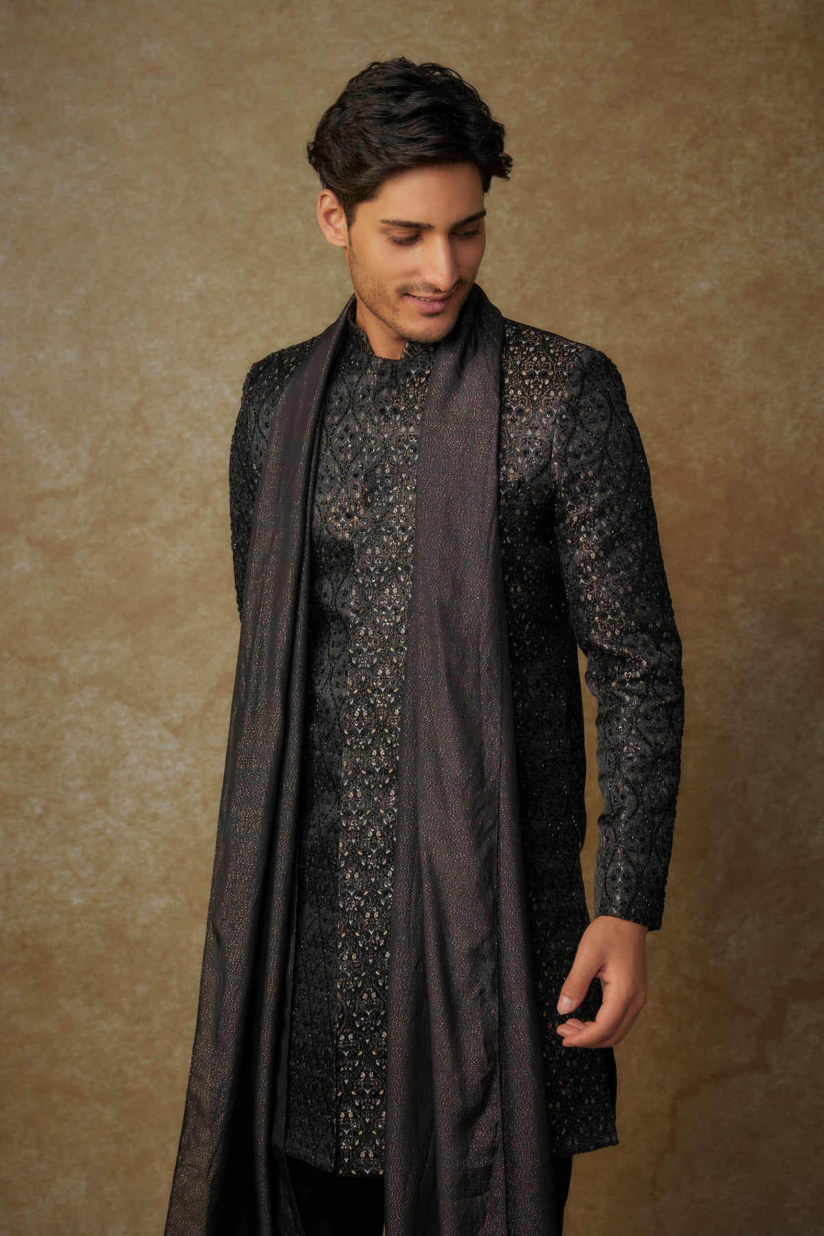 Black Embroidered Sherwani Set