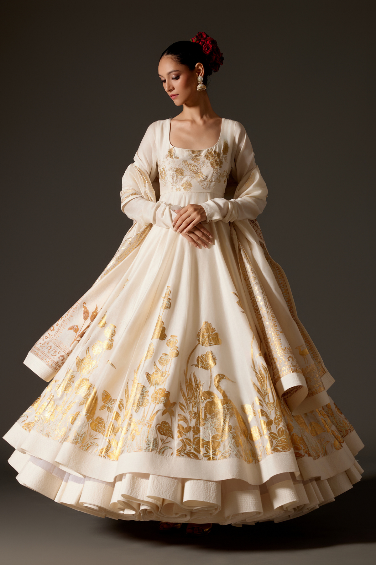 Chanderi Anarkali Set In Ivory