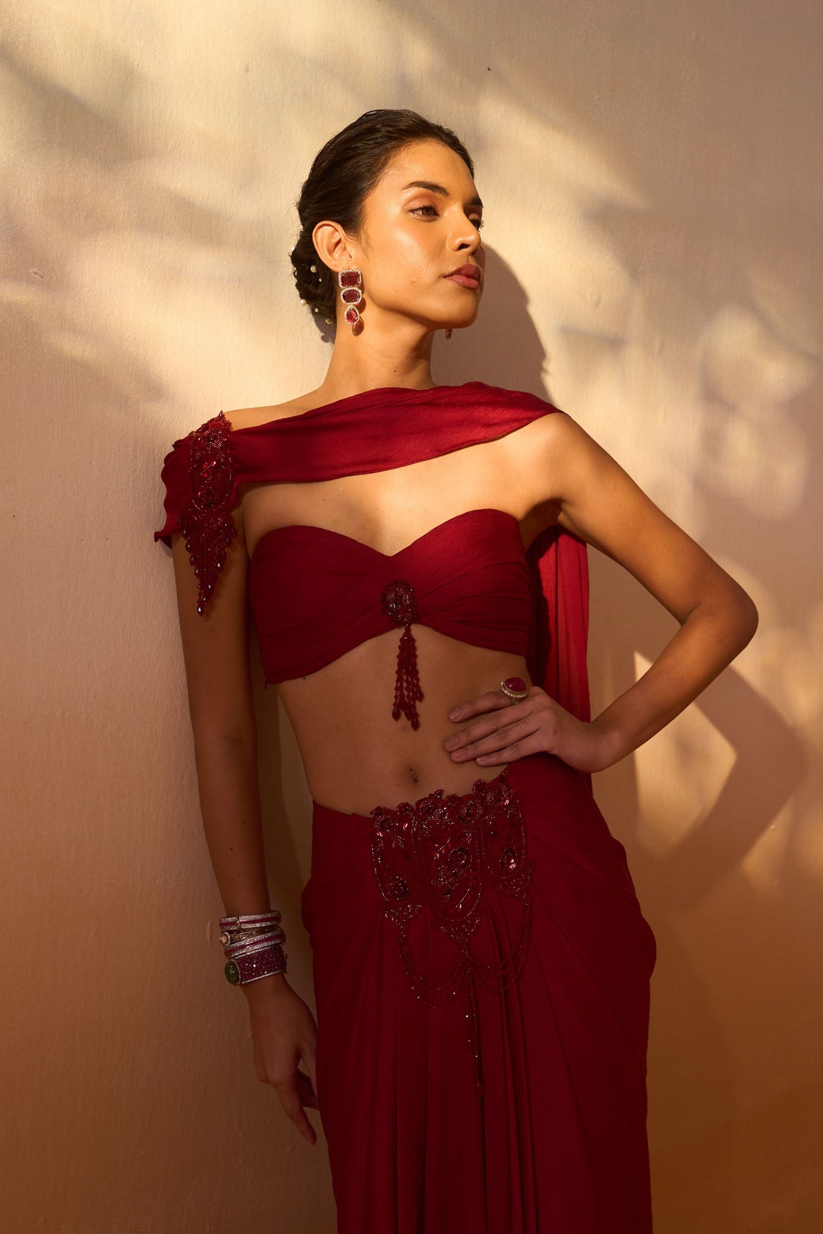 Maroon Draped Saree