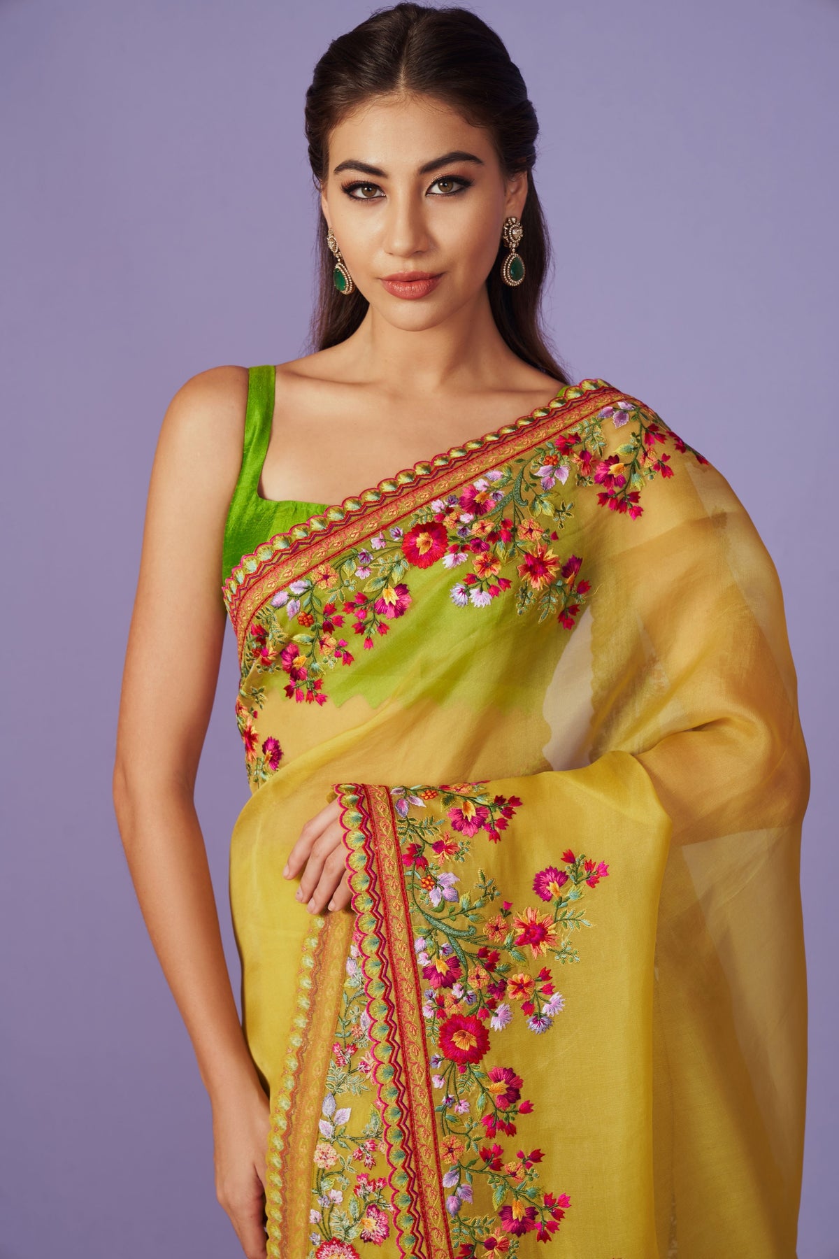 Multi Thread Work Saree Set