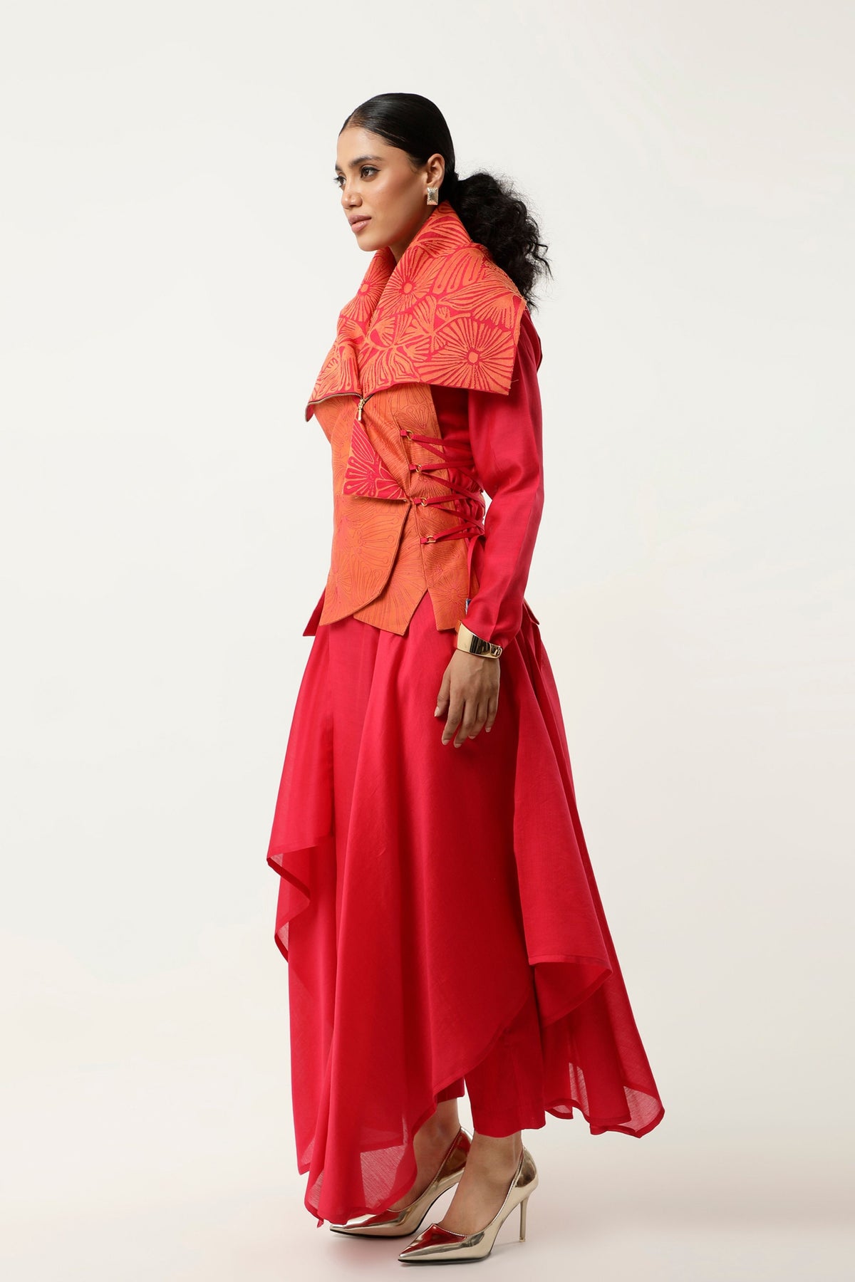 Pink Drapped Collar Jacket Set