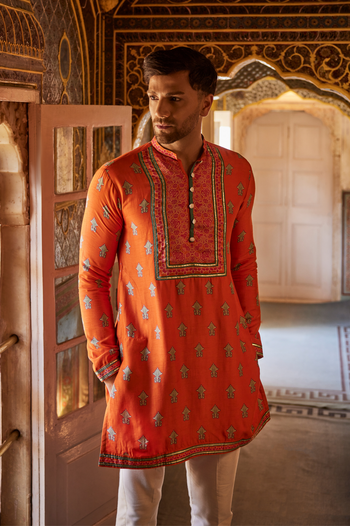 Orange Printed Kurta With Pant