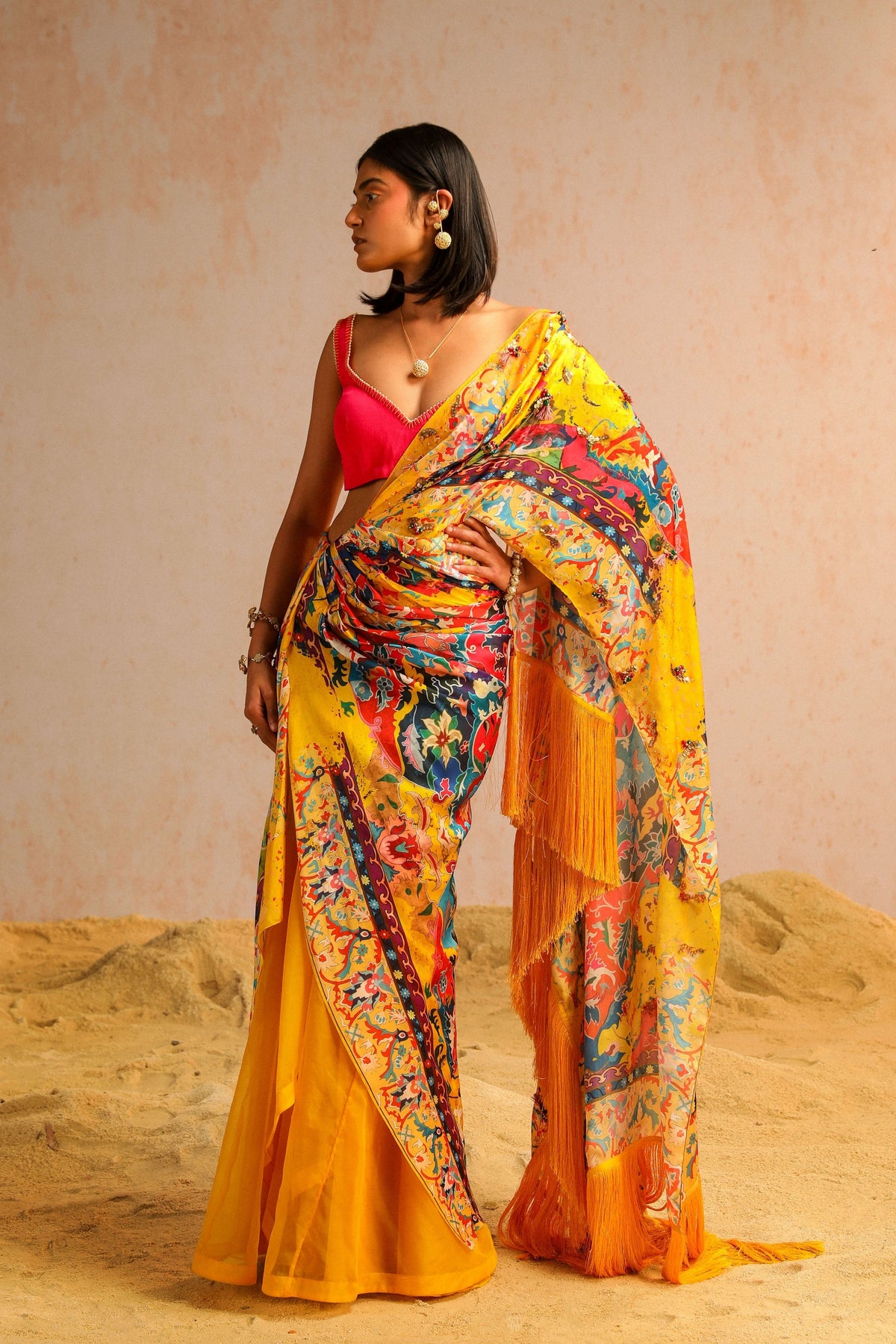 Yellow Draped Saree