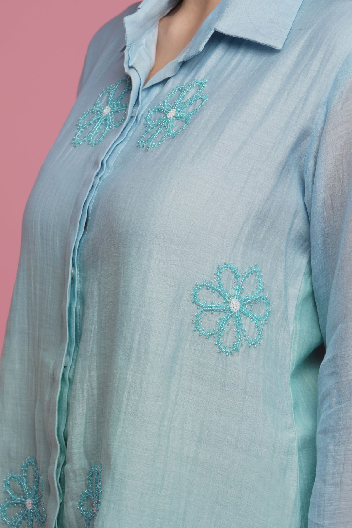 Blue Mul Chanderi Shirt