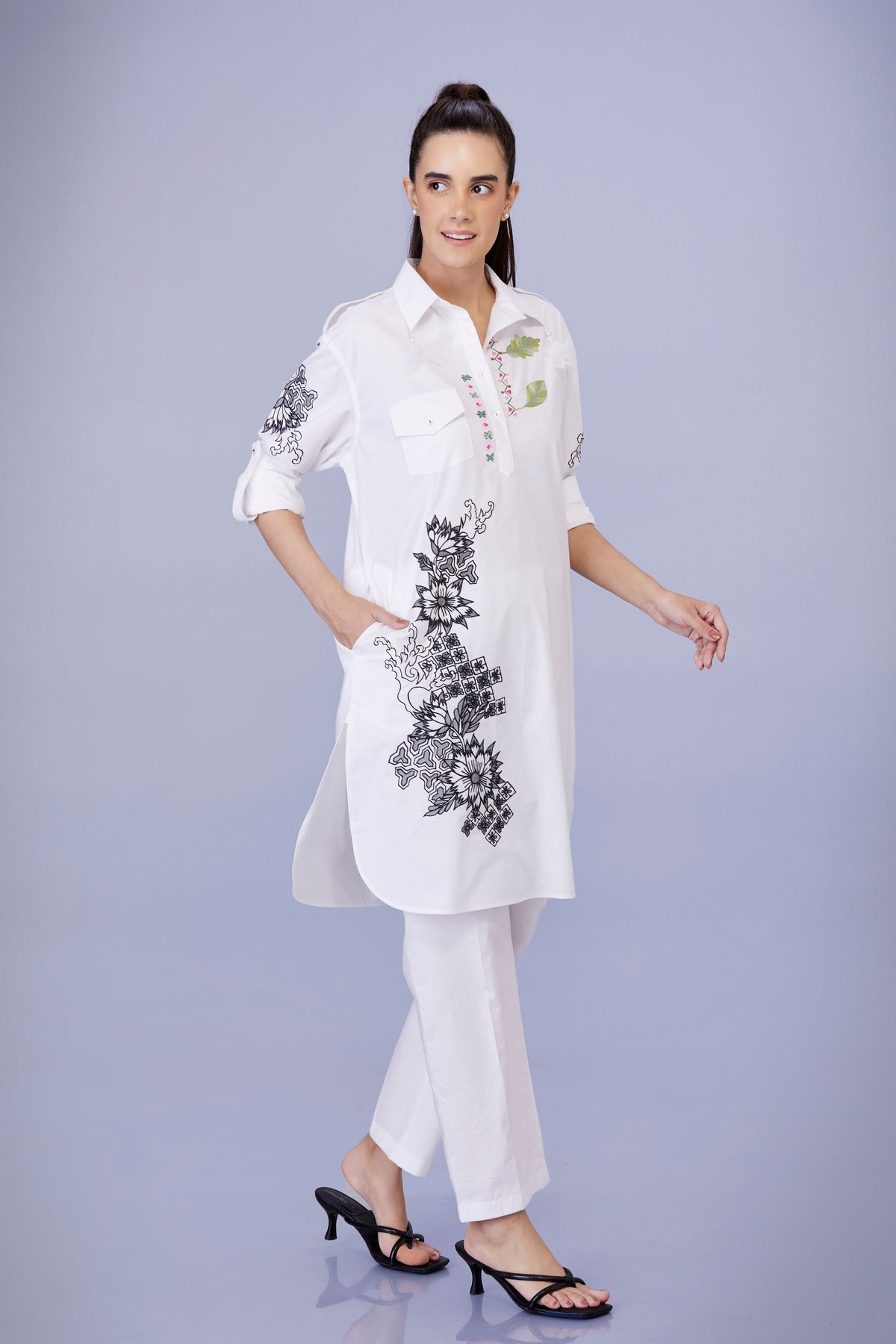 White Cutwork Embroidery Co-ord Set