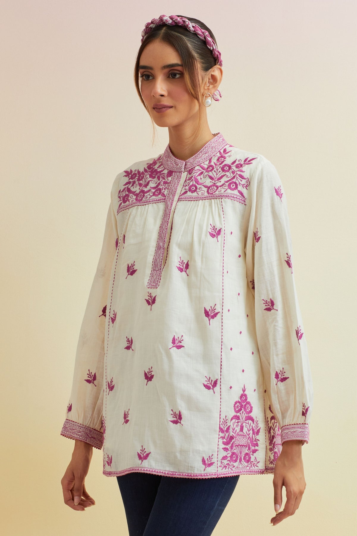 Orchid Pink Thread Embroidery Top