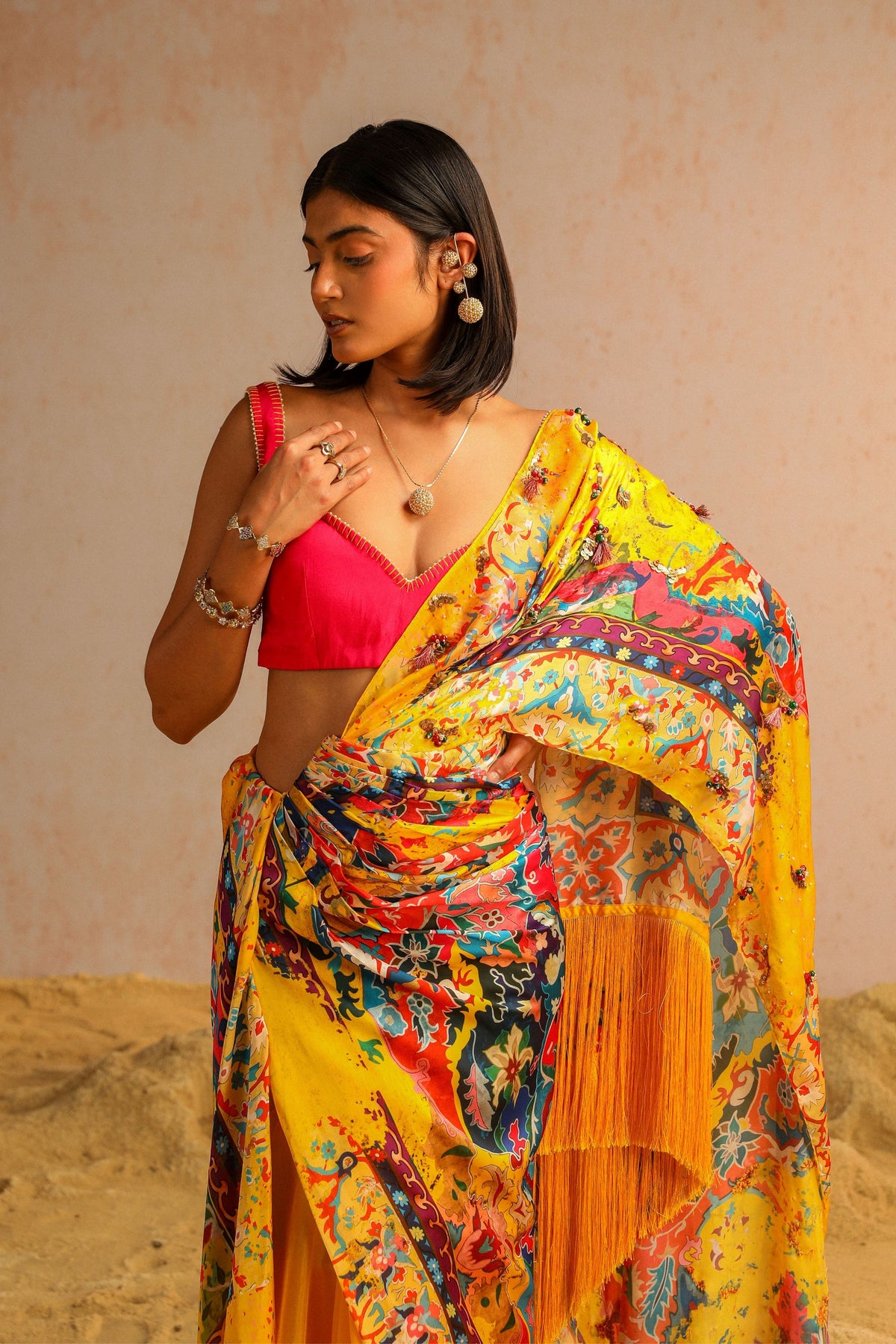 Yellow Draped Saree