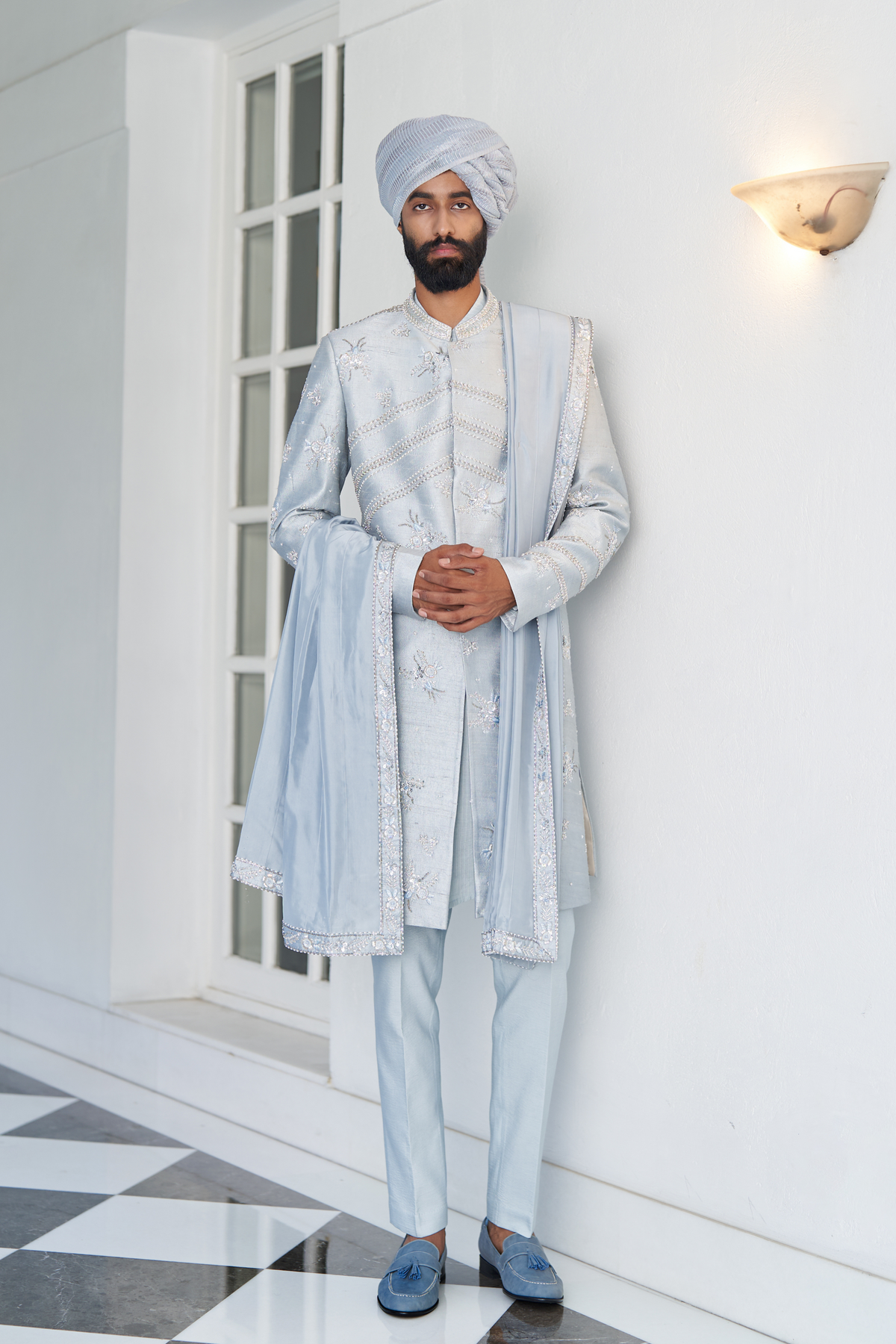 Ash Blue Sherwani Set