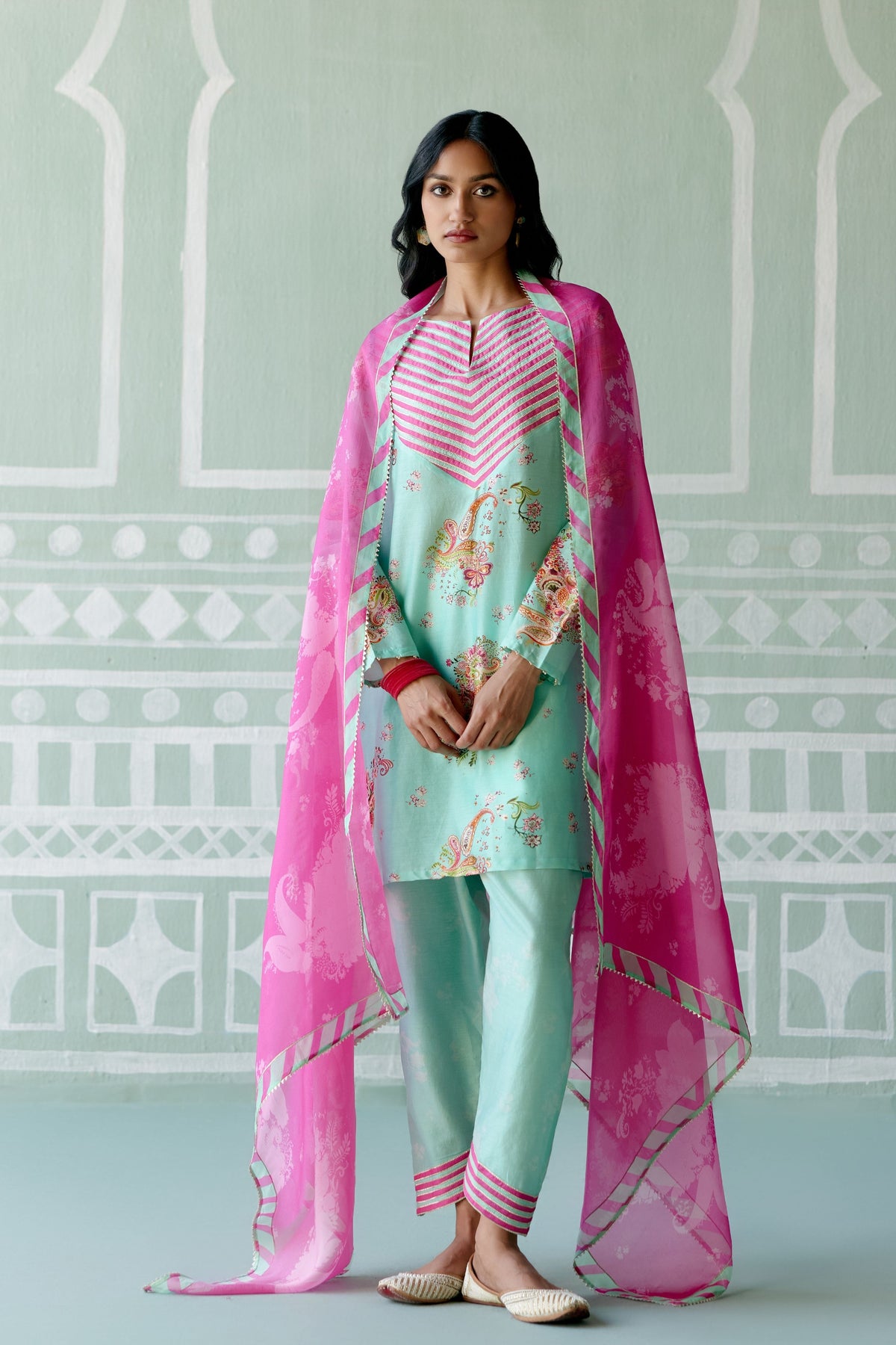 Mint &amp; Fuschia Kurta Set