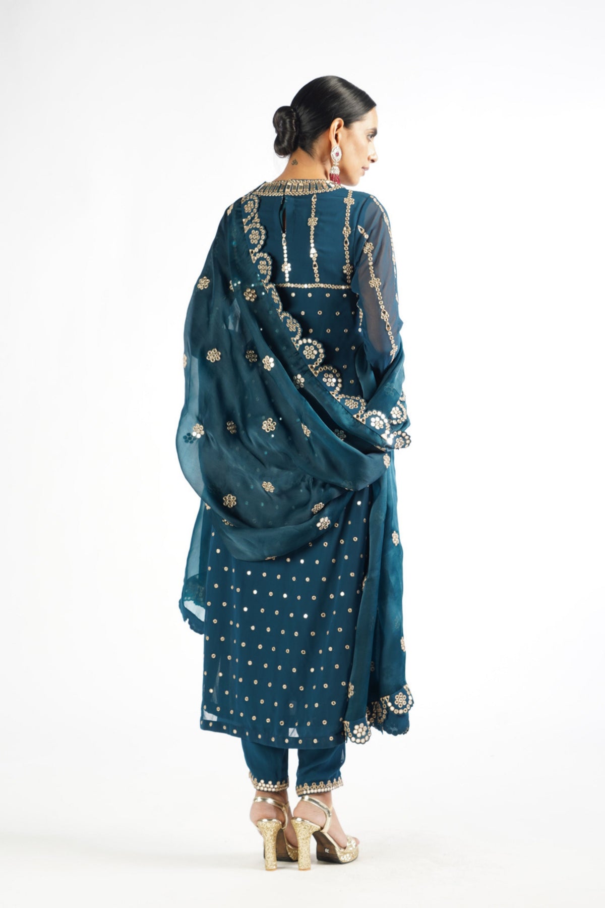 Dark Teal Embellished Kurta Set