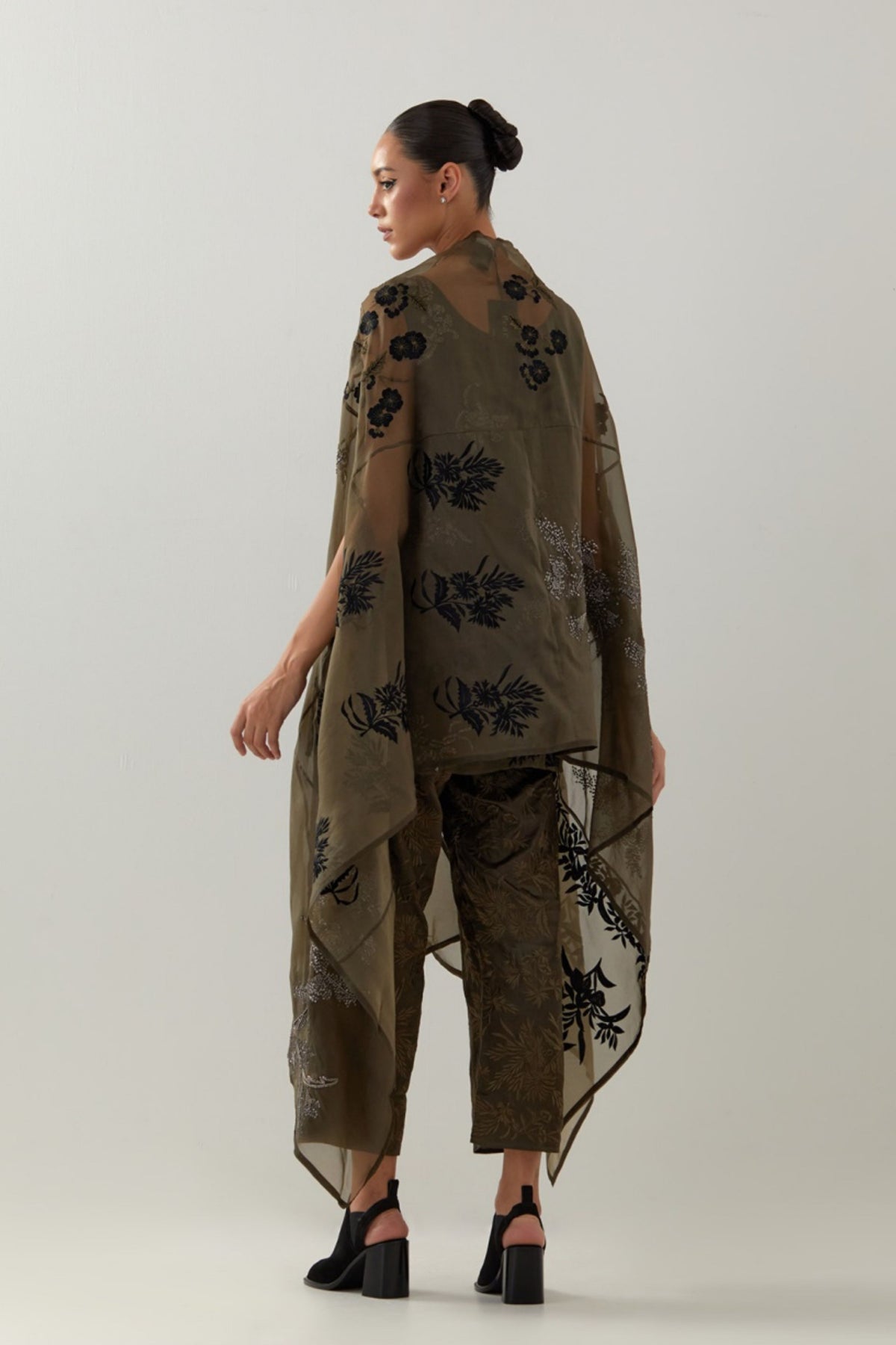 Khaki Organza Cape Set