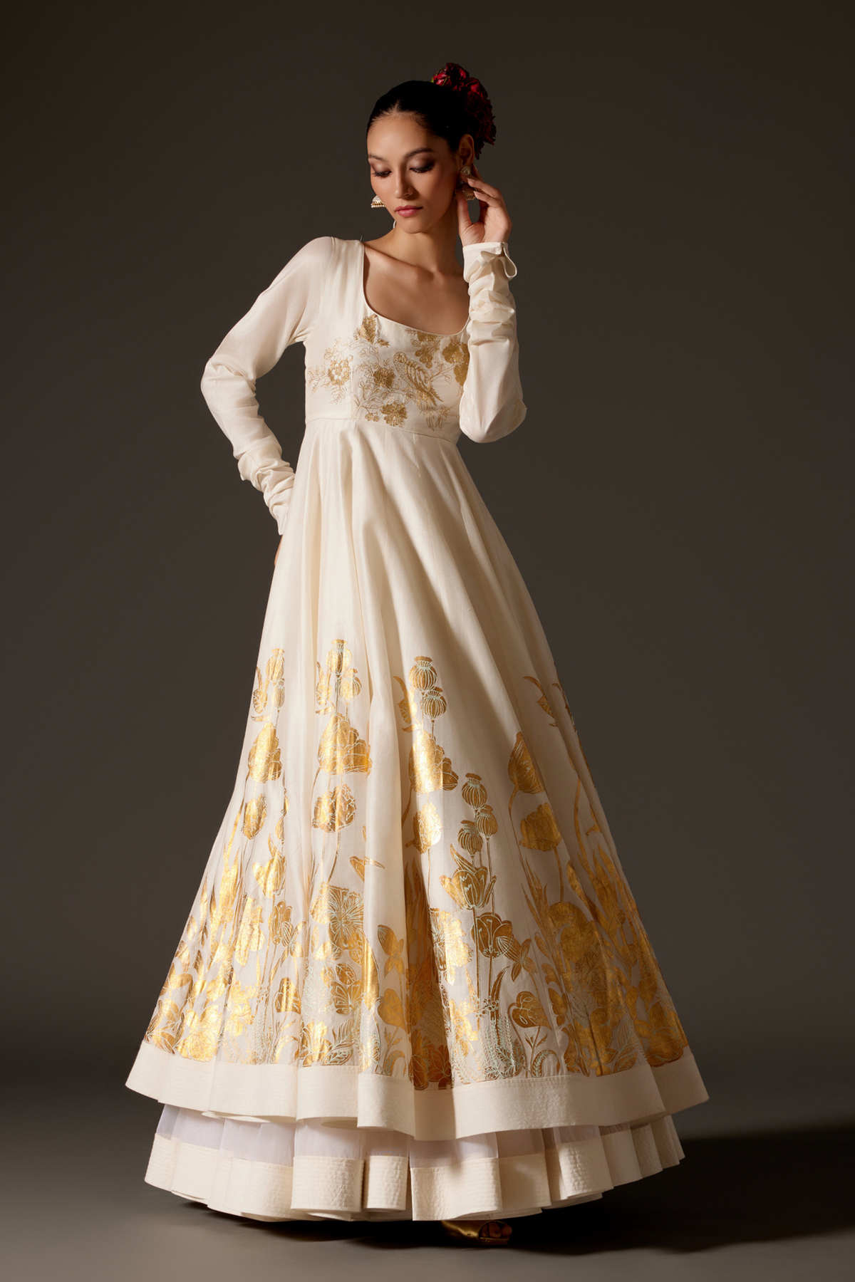 Chanderi Anarkali Set In Ivory