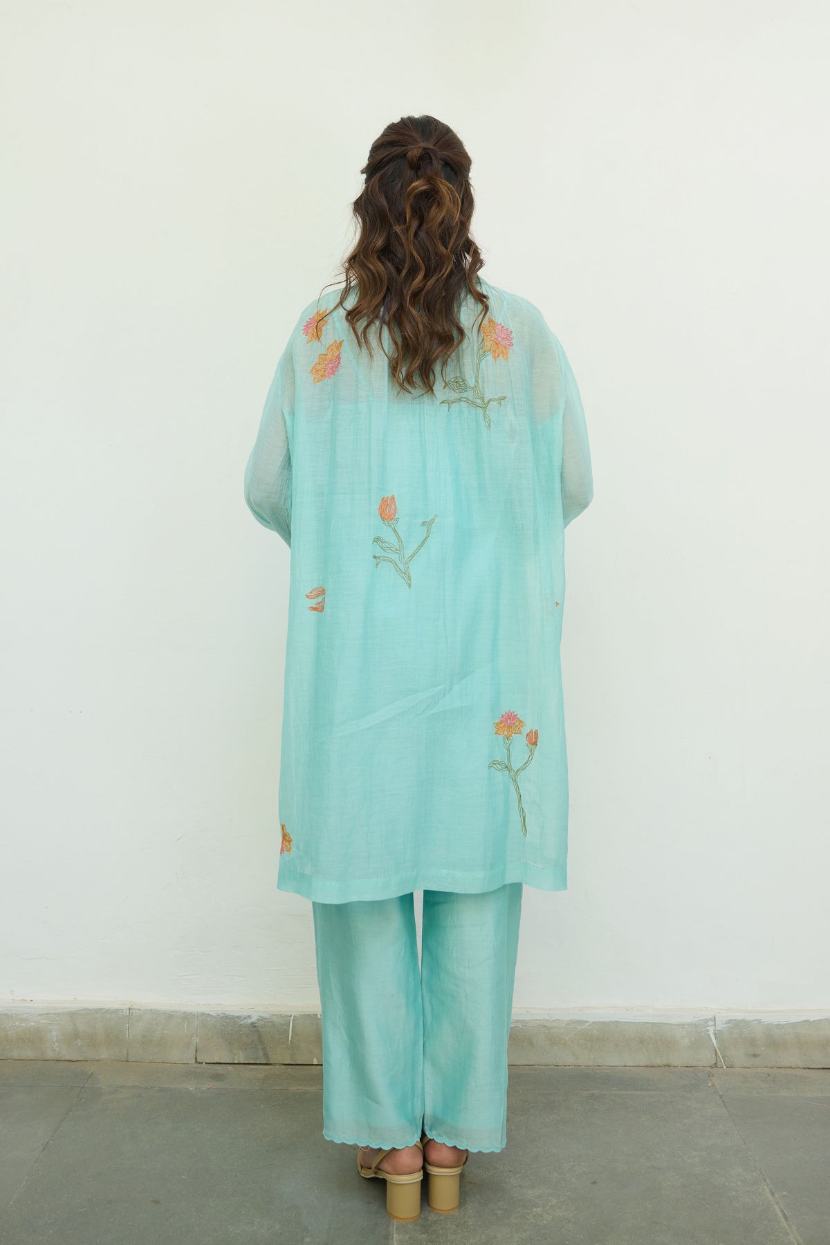 Embroidered Turquoise Chanderi Tunic