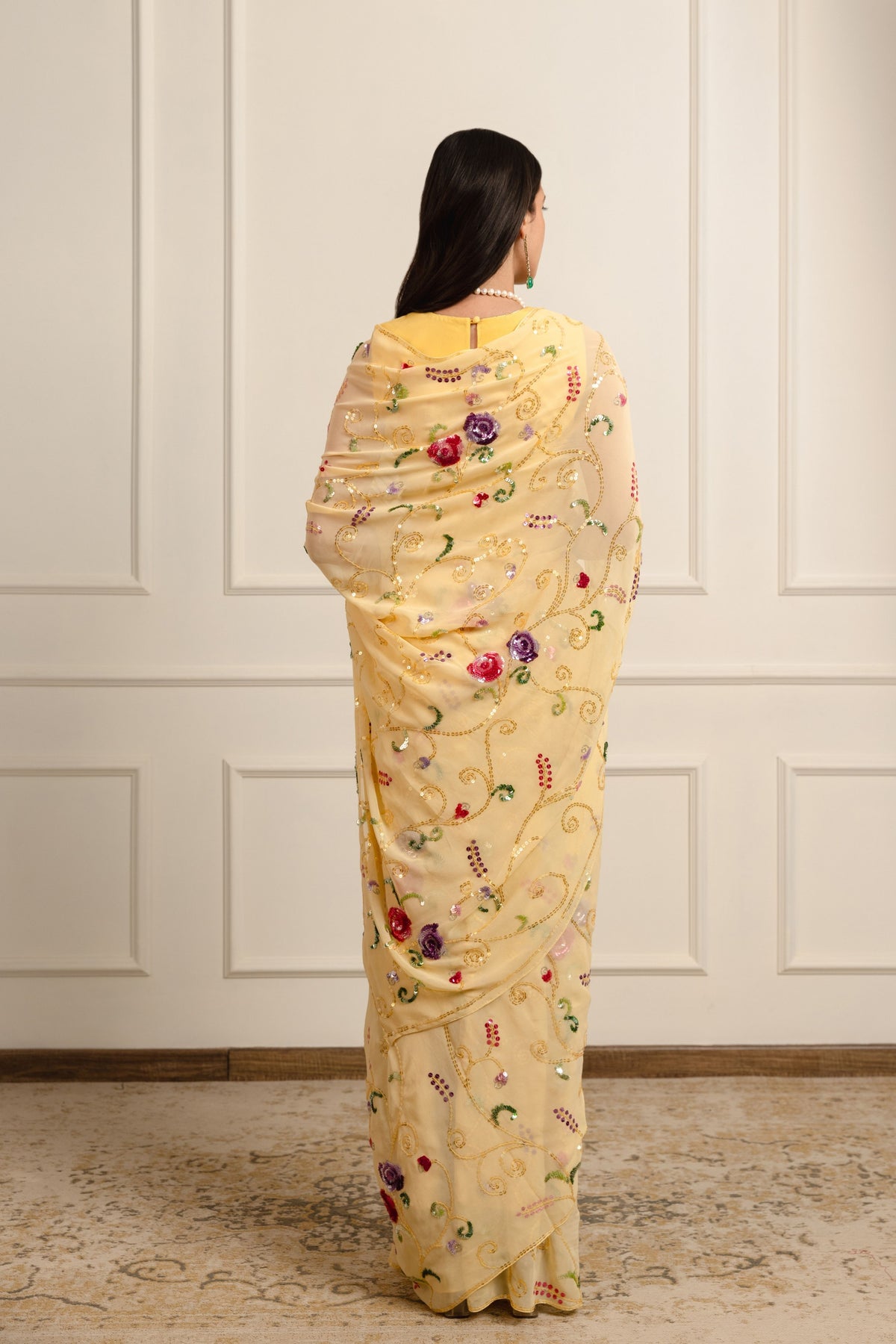 Devyani Mango Yellow Georgette Saree