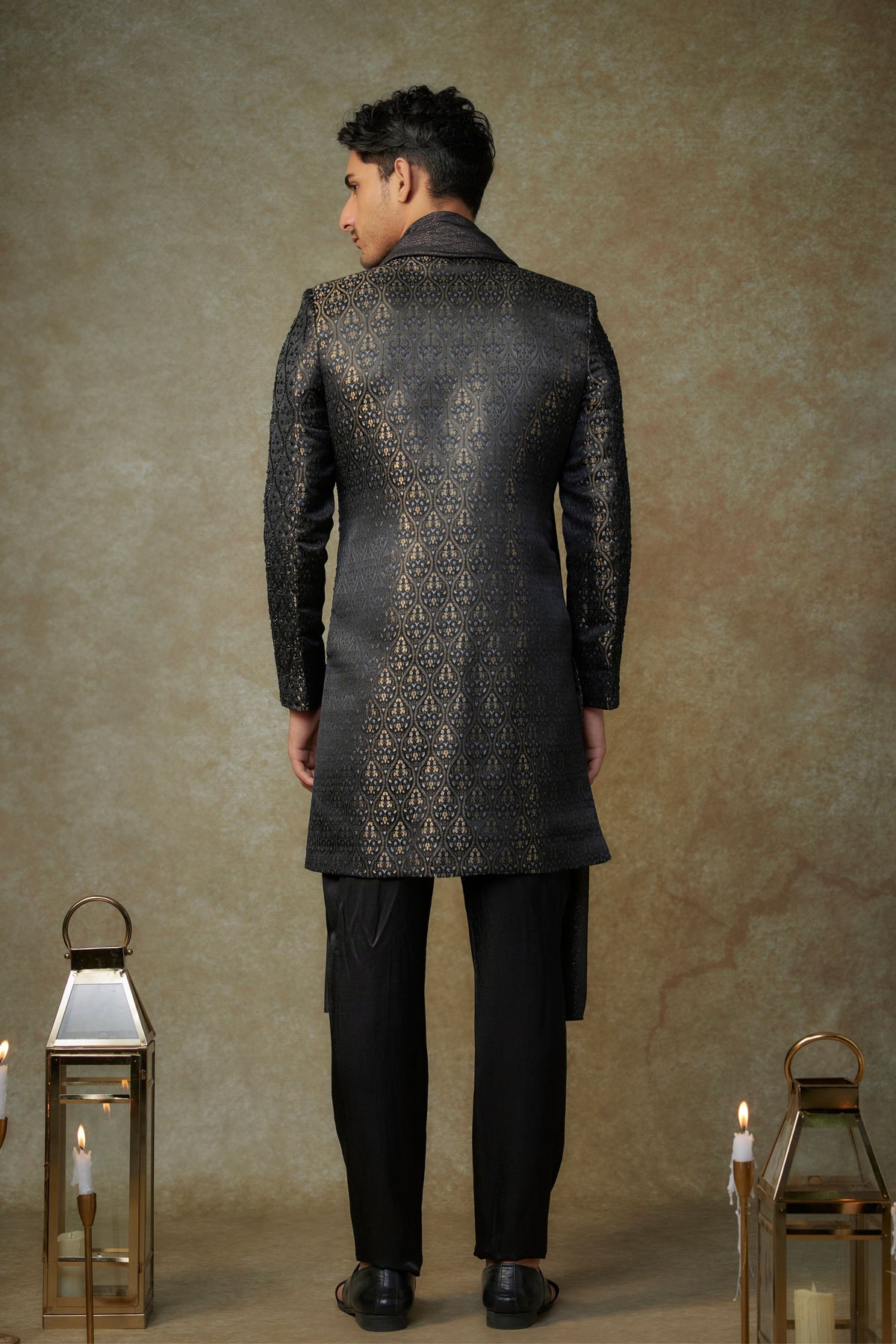 Black Embroidered Sherwani Set