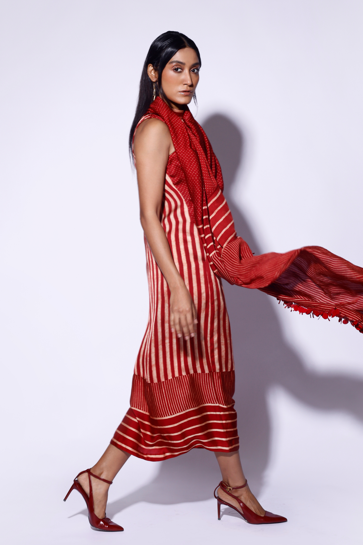 Red Stripe Polka Scarf Dress