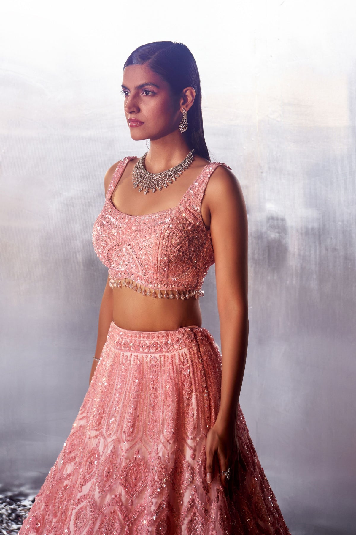 Blush Pink Sequins Lehenga Set