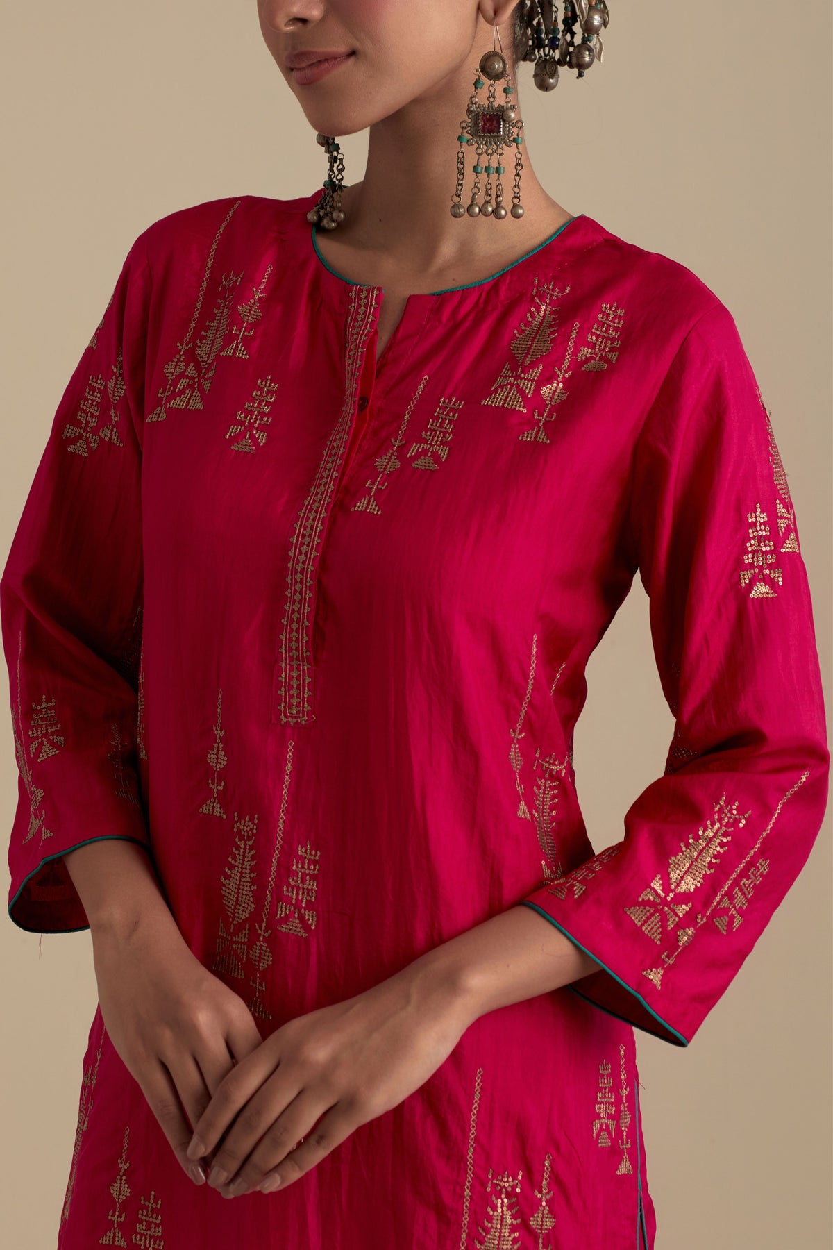 Fuchsia Silk Kurta Set