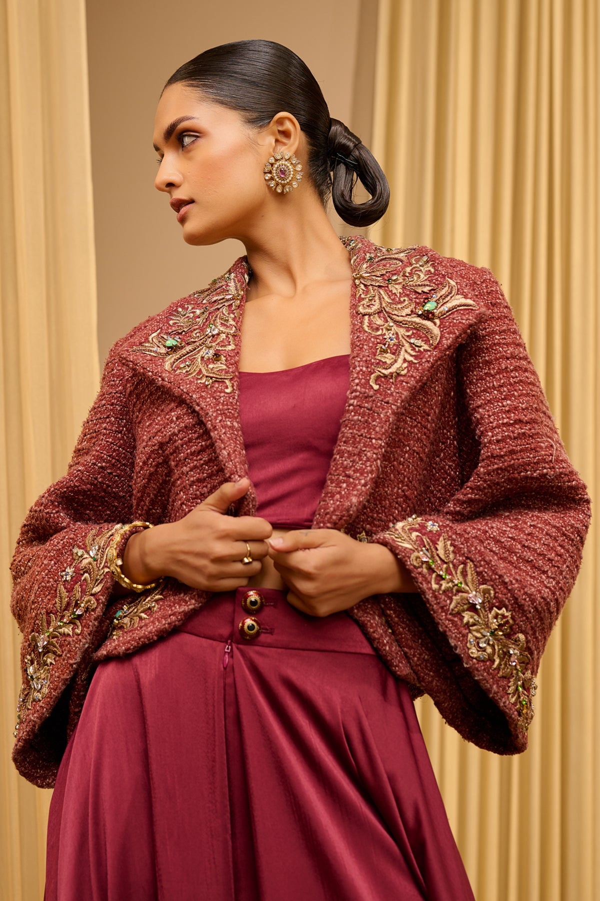 Wine Embroidered Jewel Jacket