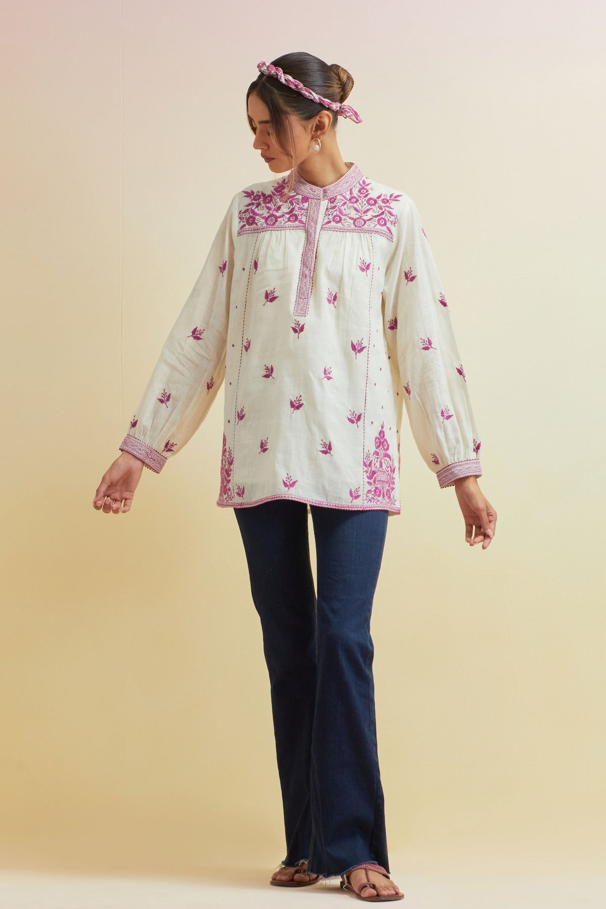 Orchid Pink Thread Embroidery Top