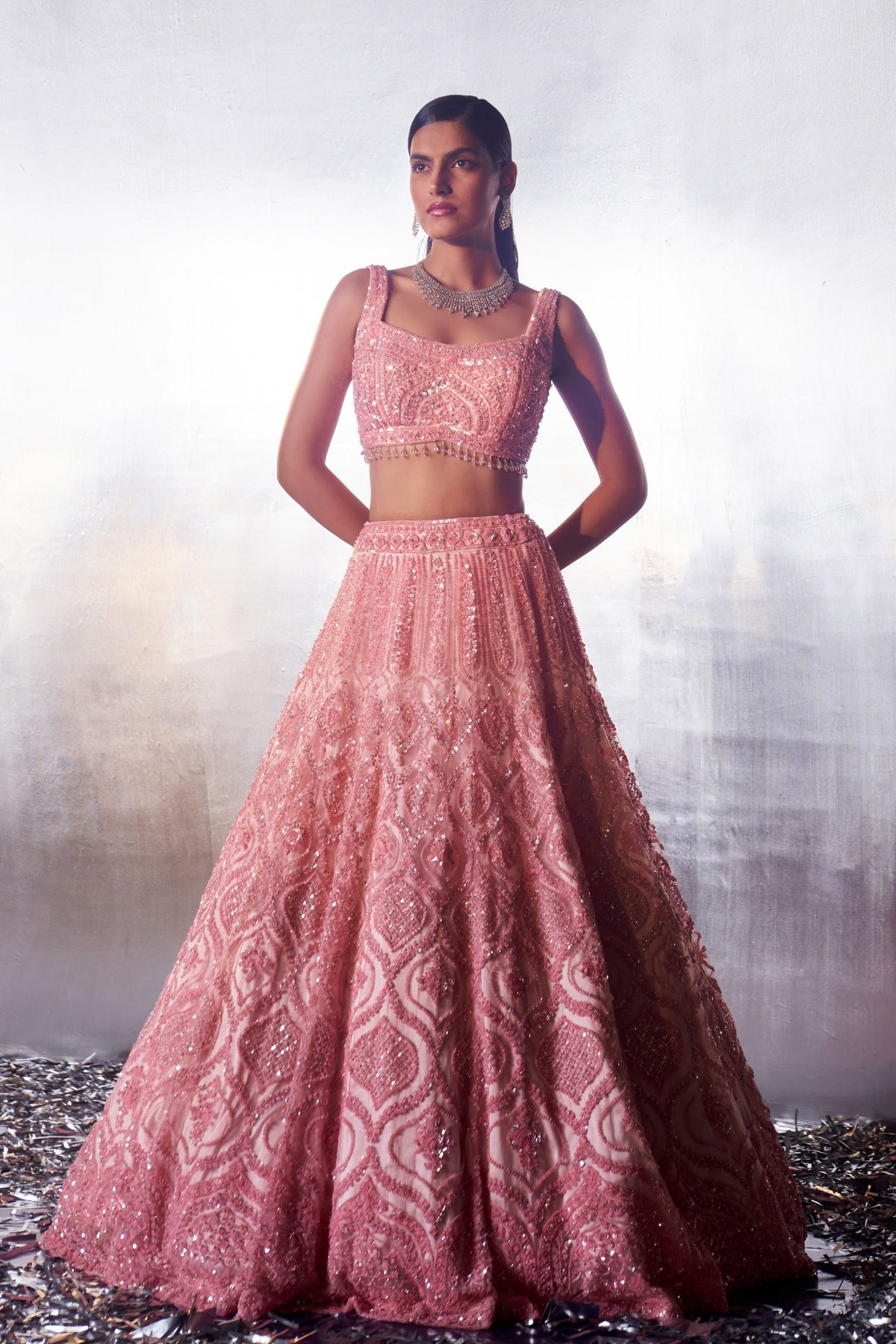 Blush Pink Sequins Lehenga Set