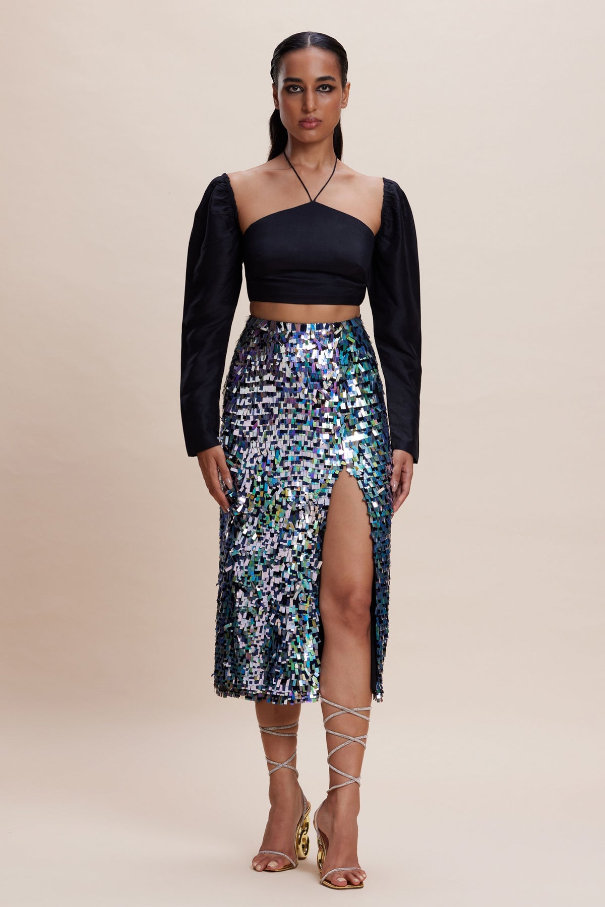 Blingy Slit Skirt Set