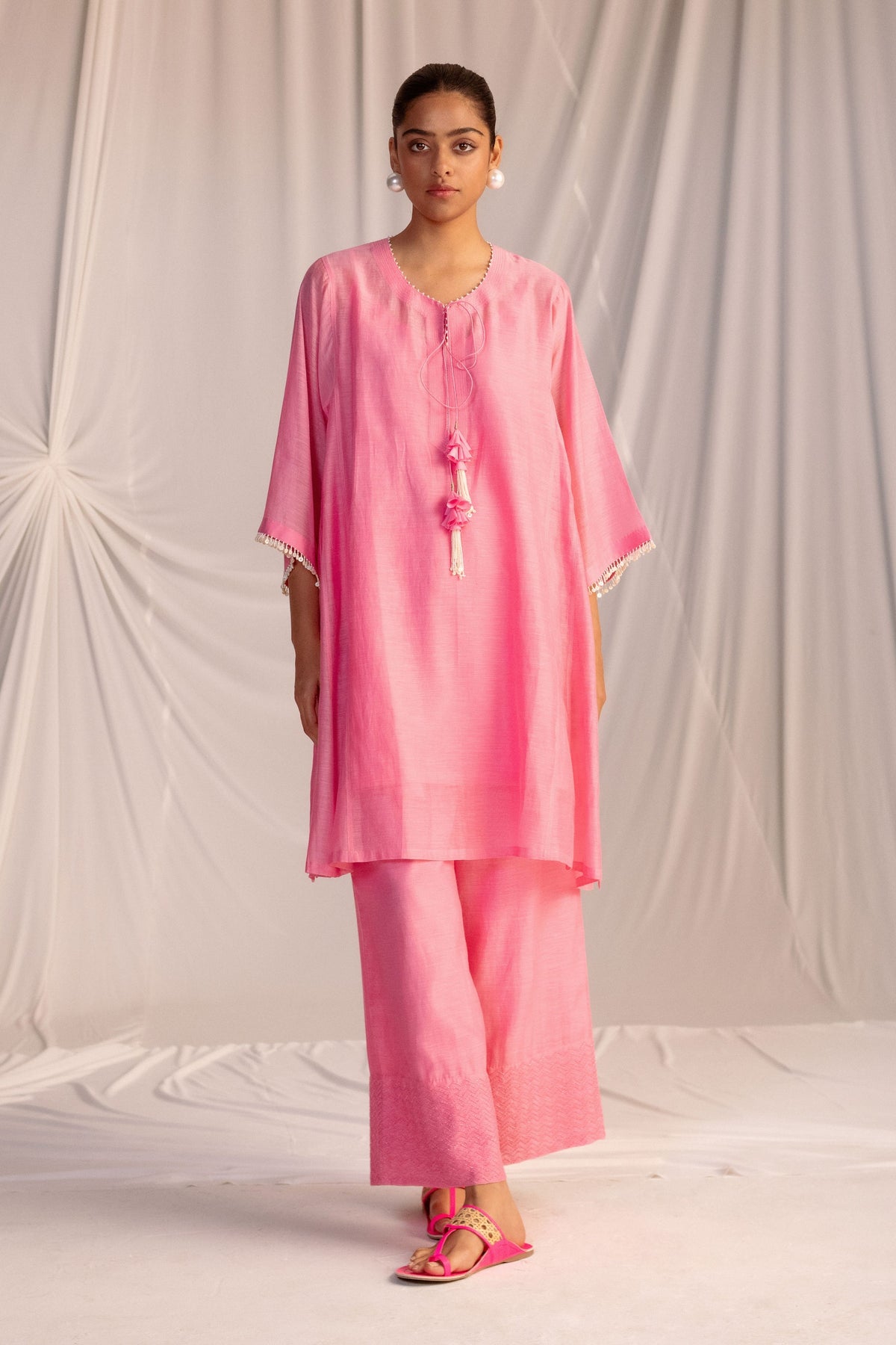 Pink Embroidered Tunic Set