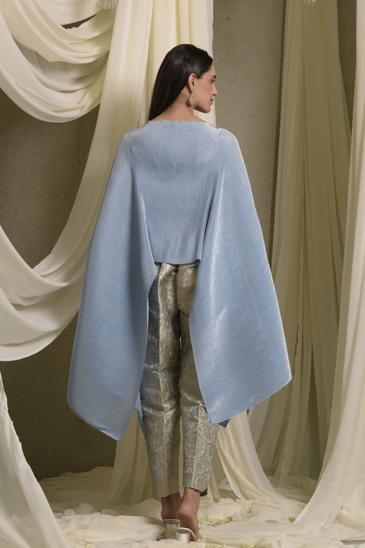 Powder Blue Divine Embroidered Cape Set