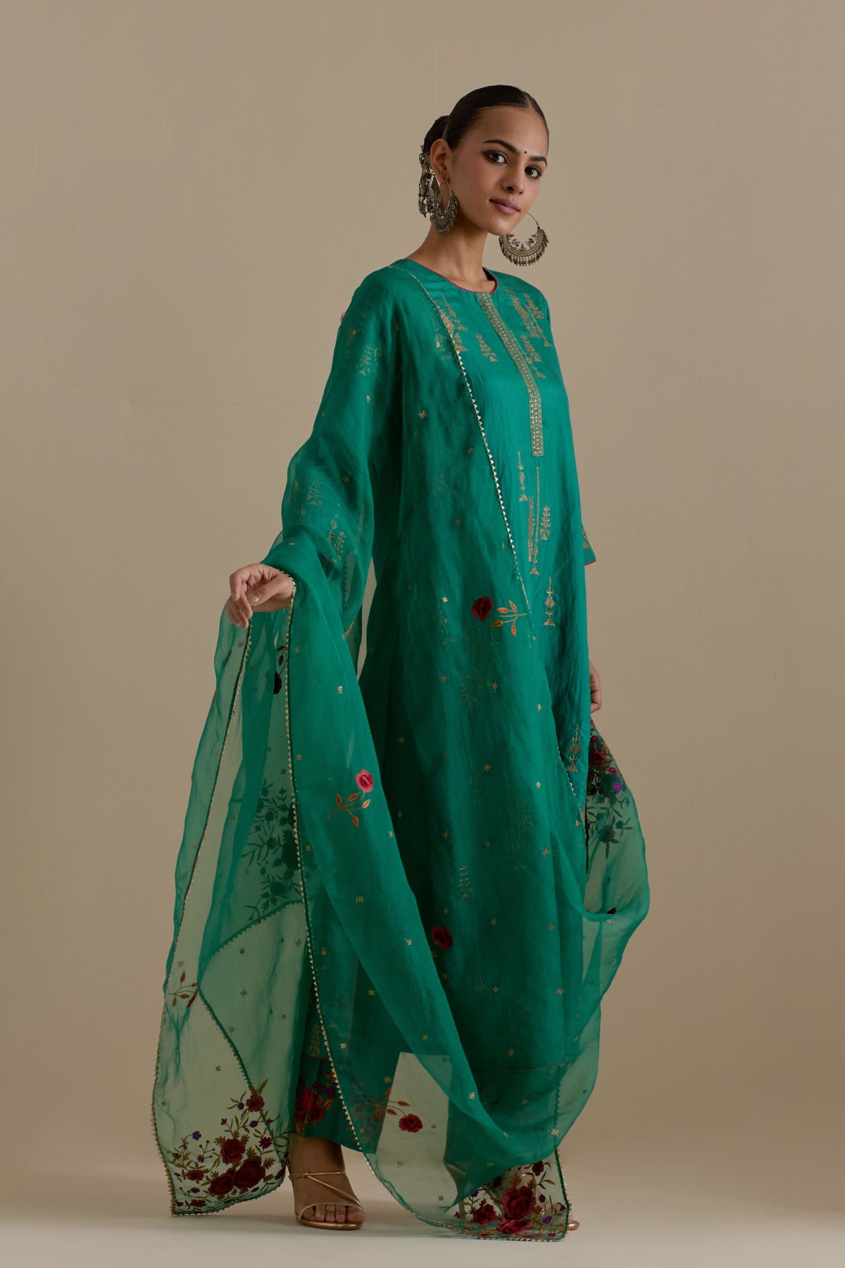 Persian Green Silk Kurta Set